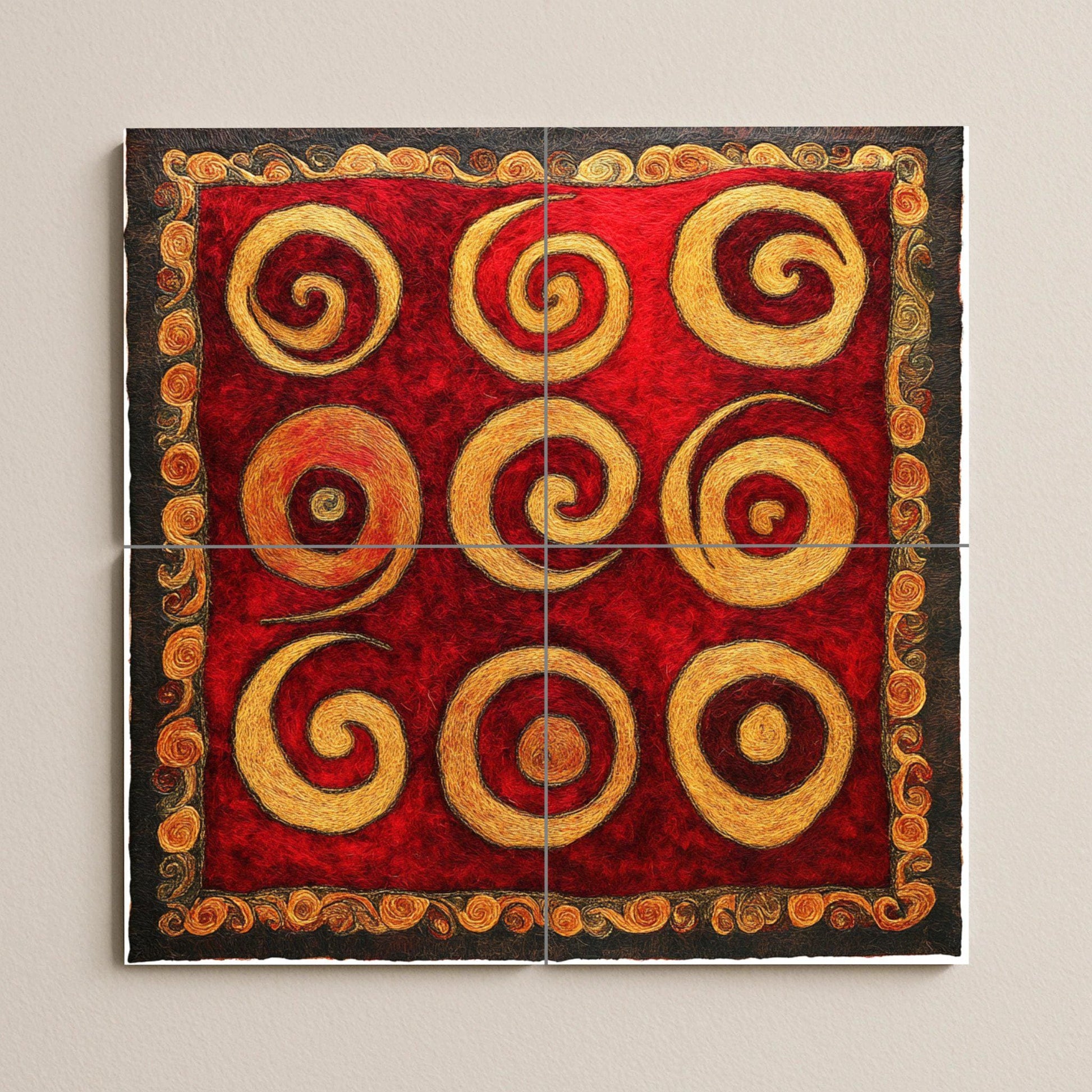 Espiral Dorée — Fresque Murale en Carreaux de Céramique · Panneau Mural Ornemental