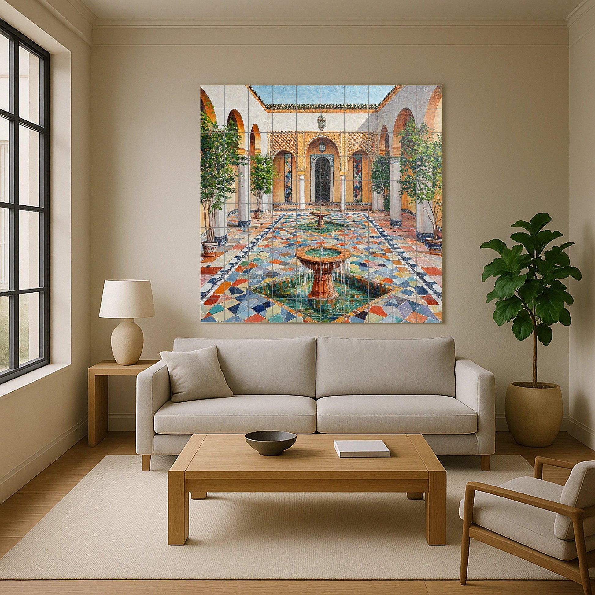 Un riad marroquí con fuente en el patio — Garten- & Natur-Dekor, Wandkunst aus Keramikfliesen