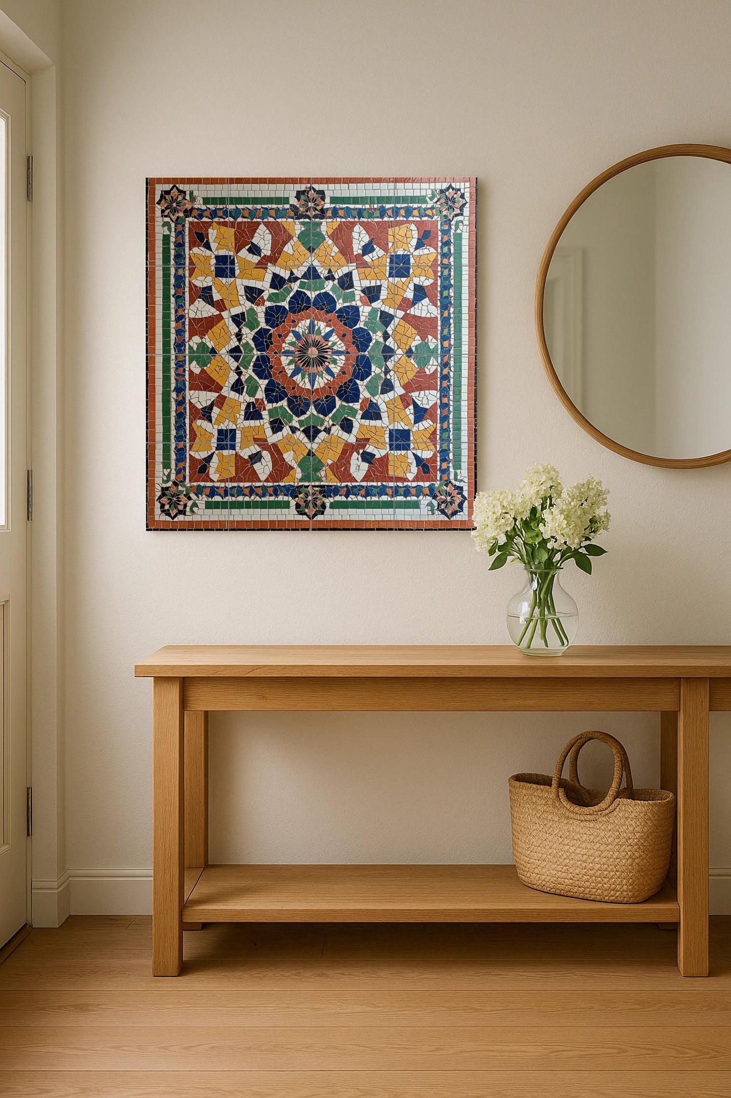 Fresque en Carrelage Marocain avec Mosaïque zellige — Décor d'Art Populaire