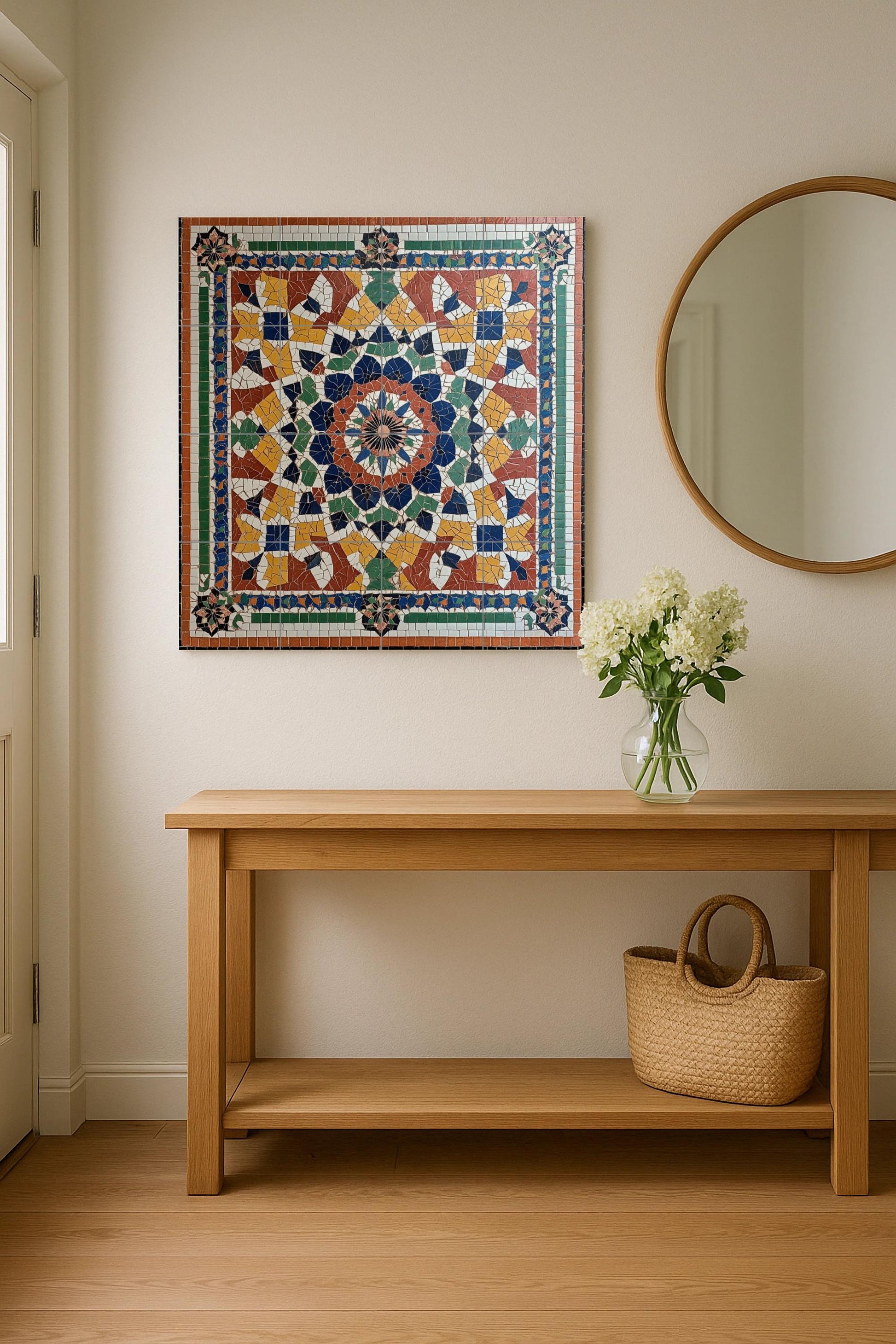 Fresque en Carrelage Marocain avec Mosaïque zellige — Décor d'Art Populaire