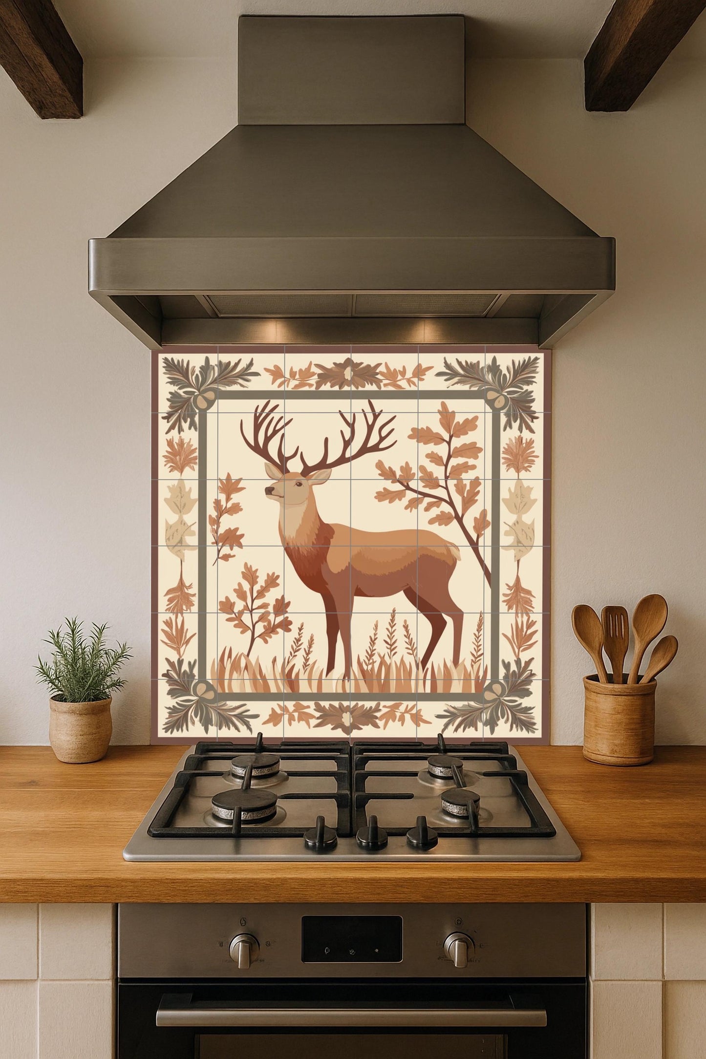 Deer in a Frame forestal — Botanical Landscape · Ceramic Tile Mural