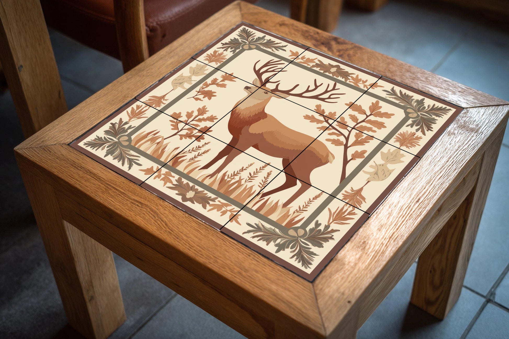 Deer in a Frame forestal — Botanical Landscape · Ceramic Tile Mural