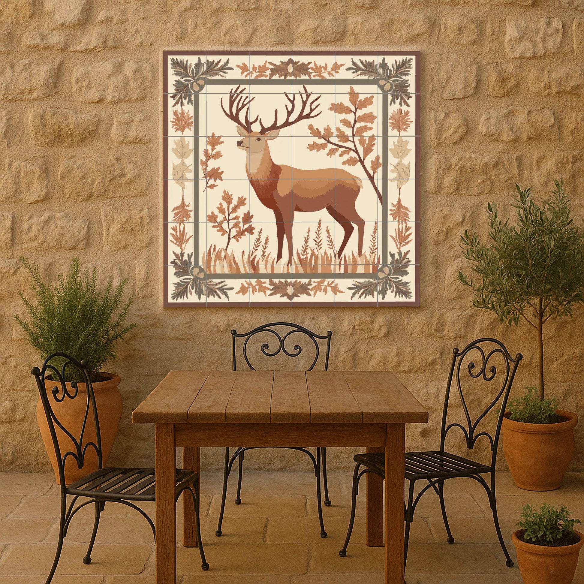 Deer in a Frame forestal — Botanical Landscape · Ceramic Tile Mural