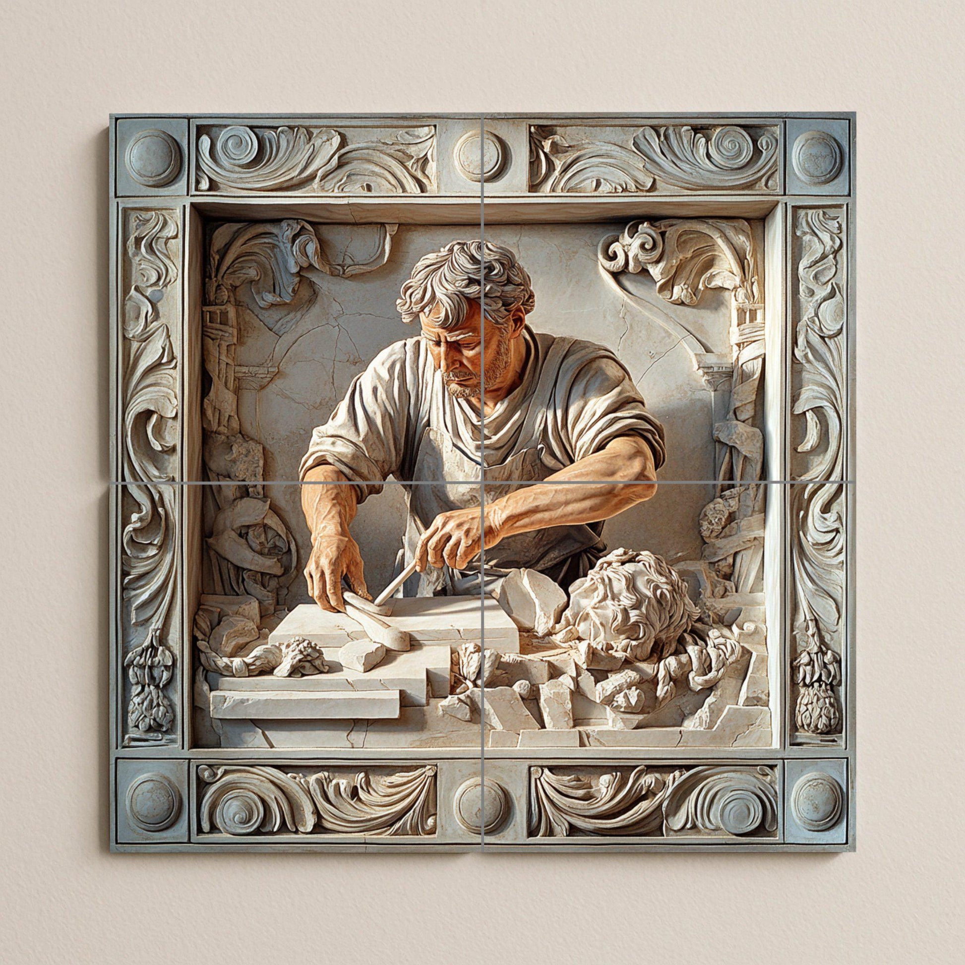 Ein escultor von Marmor · Keramik-Wandbild — Museums-Reproduktion