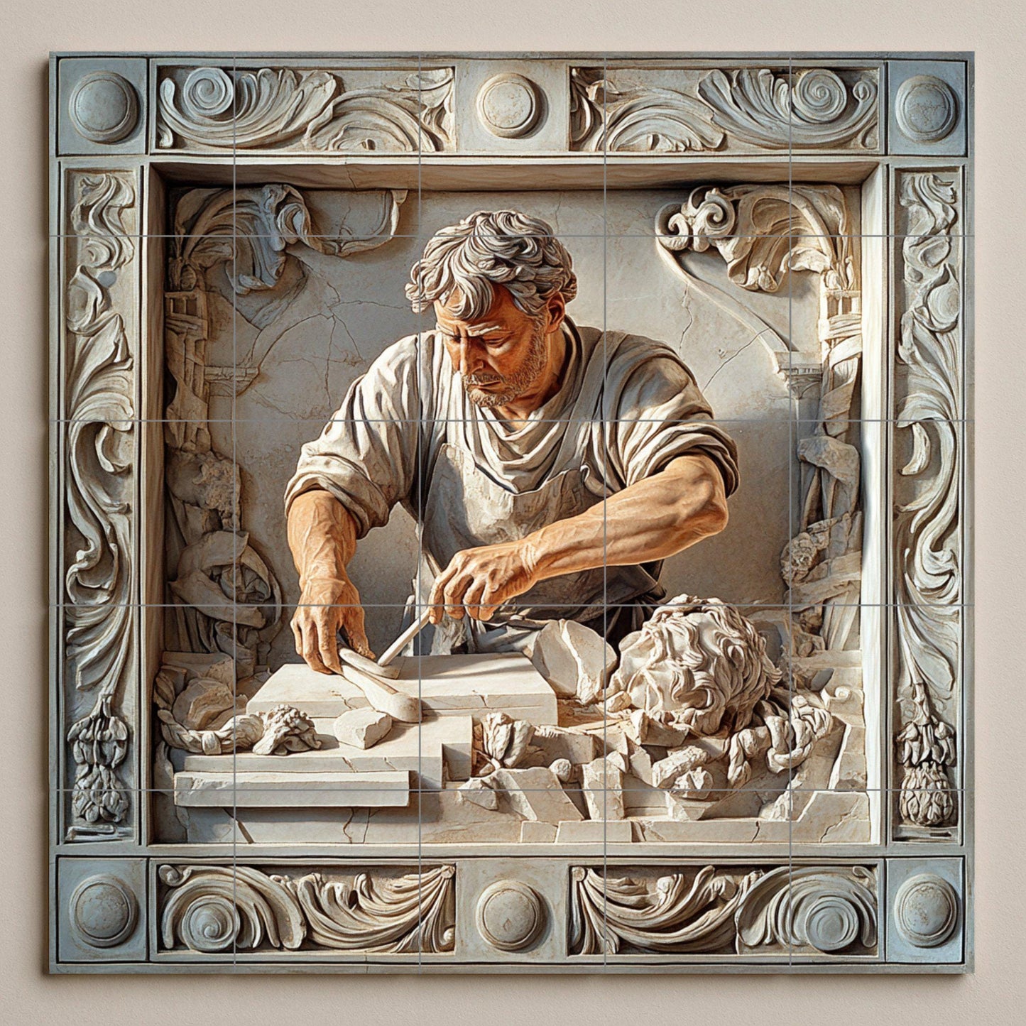 Ein escultor von Marmor · Keramik-Wandbild — Museums-Reproduktion