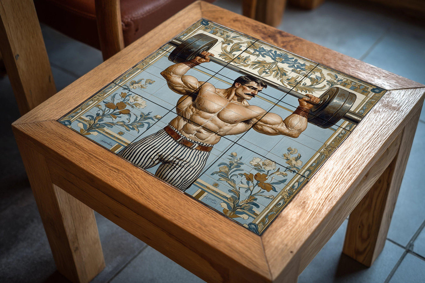 Mural cerámico vintage de hombre fuerte