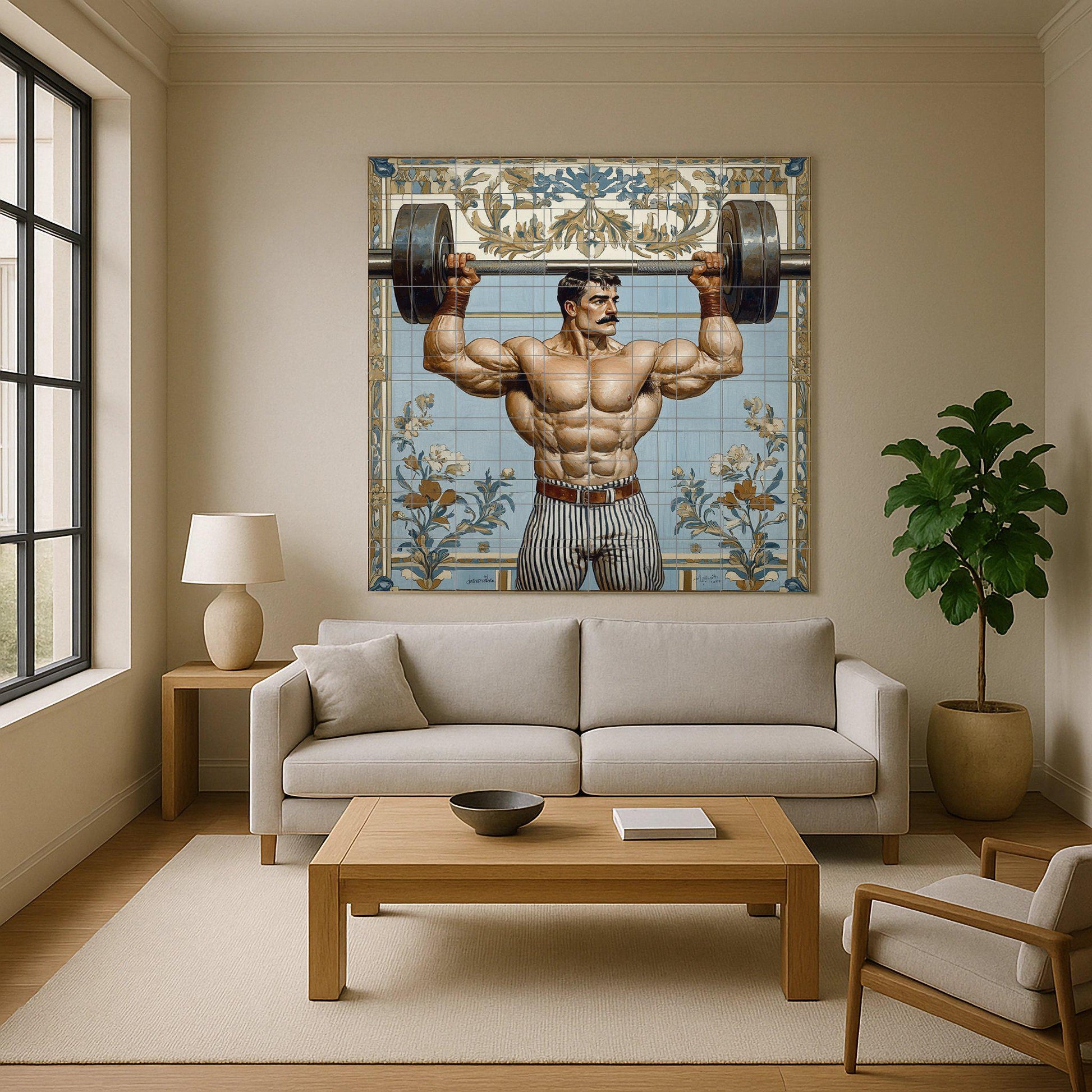 Mural cerámico vintage de hombre fuerte