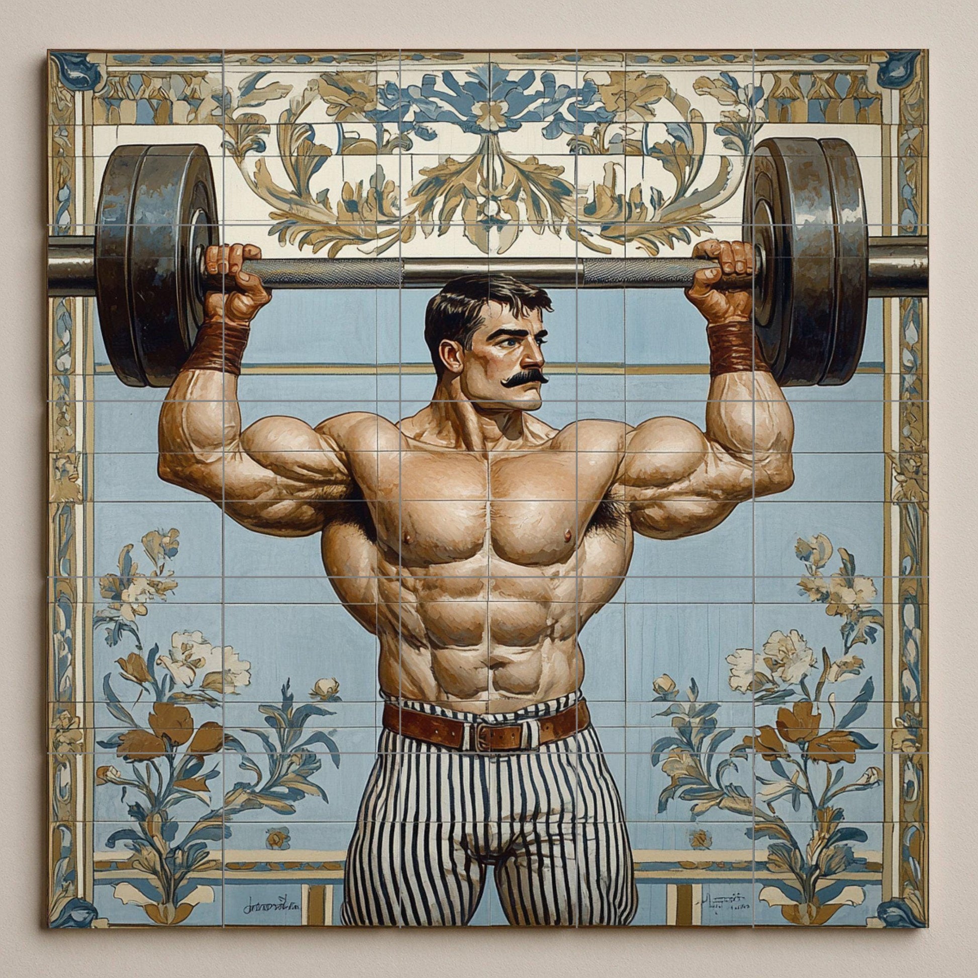 Mural cerámico vintage de hombre fuerte