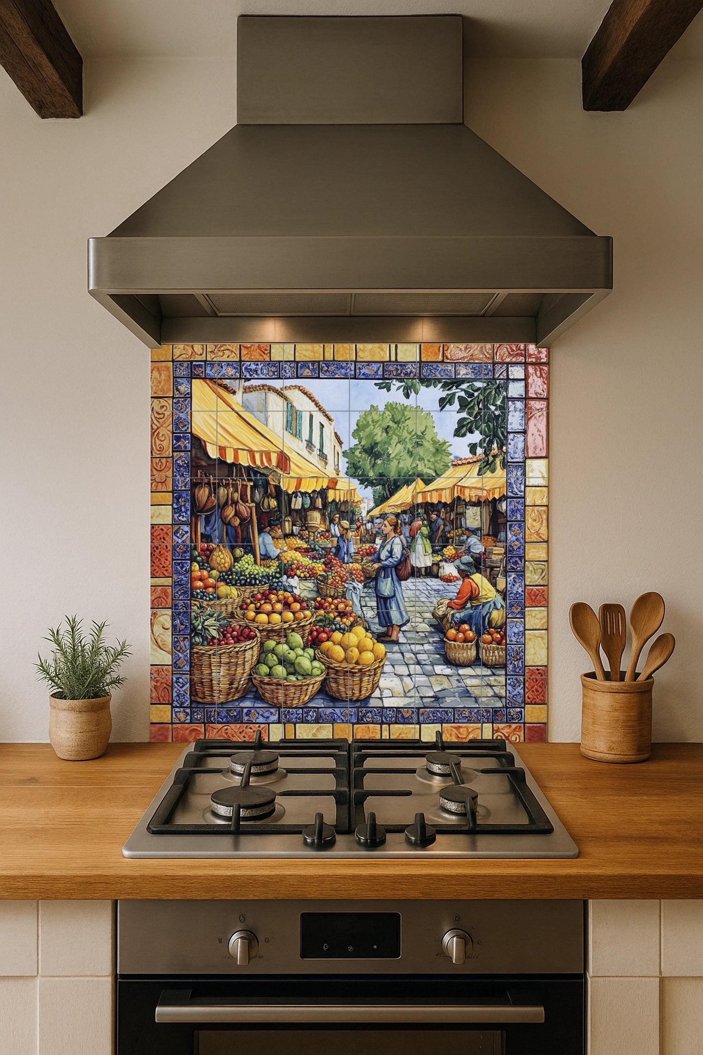 Fliesenbild Markt Mediterran — Landhausküchen-Kunst