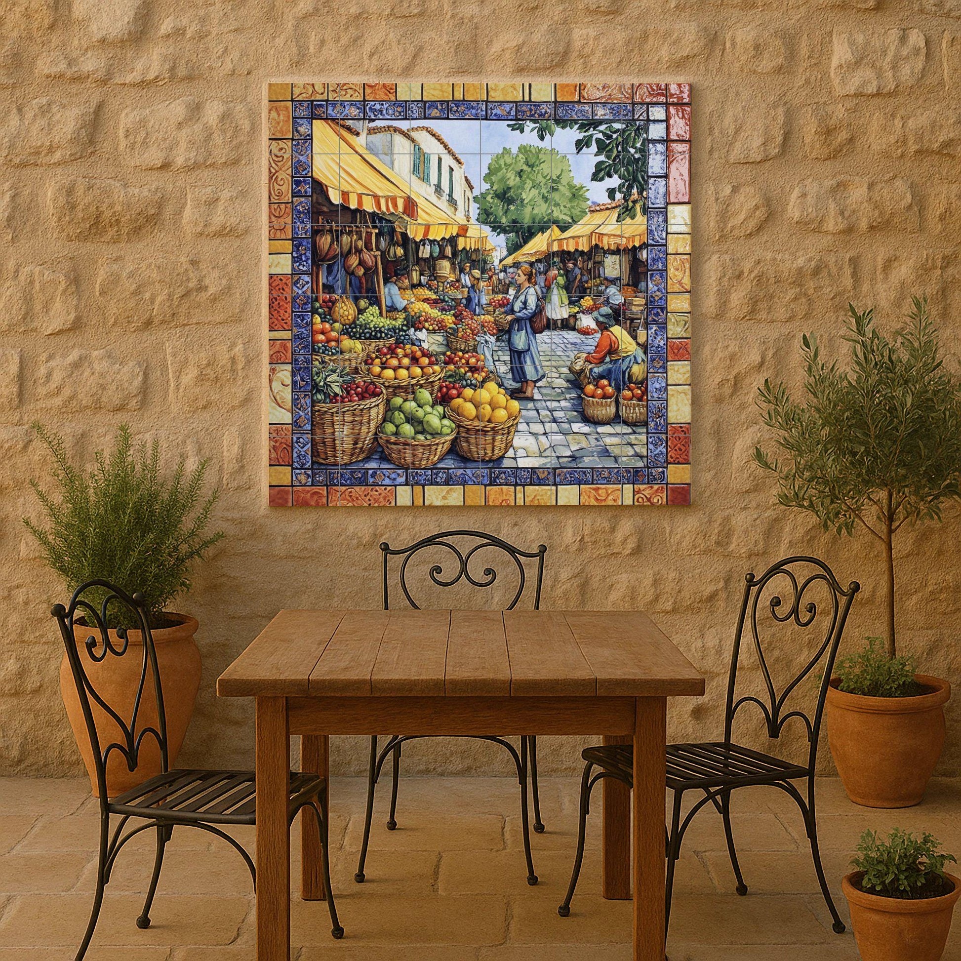 Fliesenbild Markt Mediterran — Landhausküchen-Kunst
