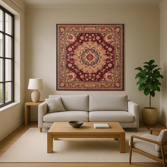 Mural cerámico oriental — Floral inspirado en Kashan con intensos…