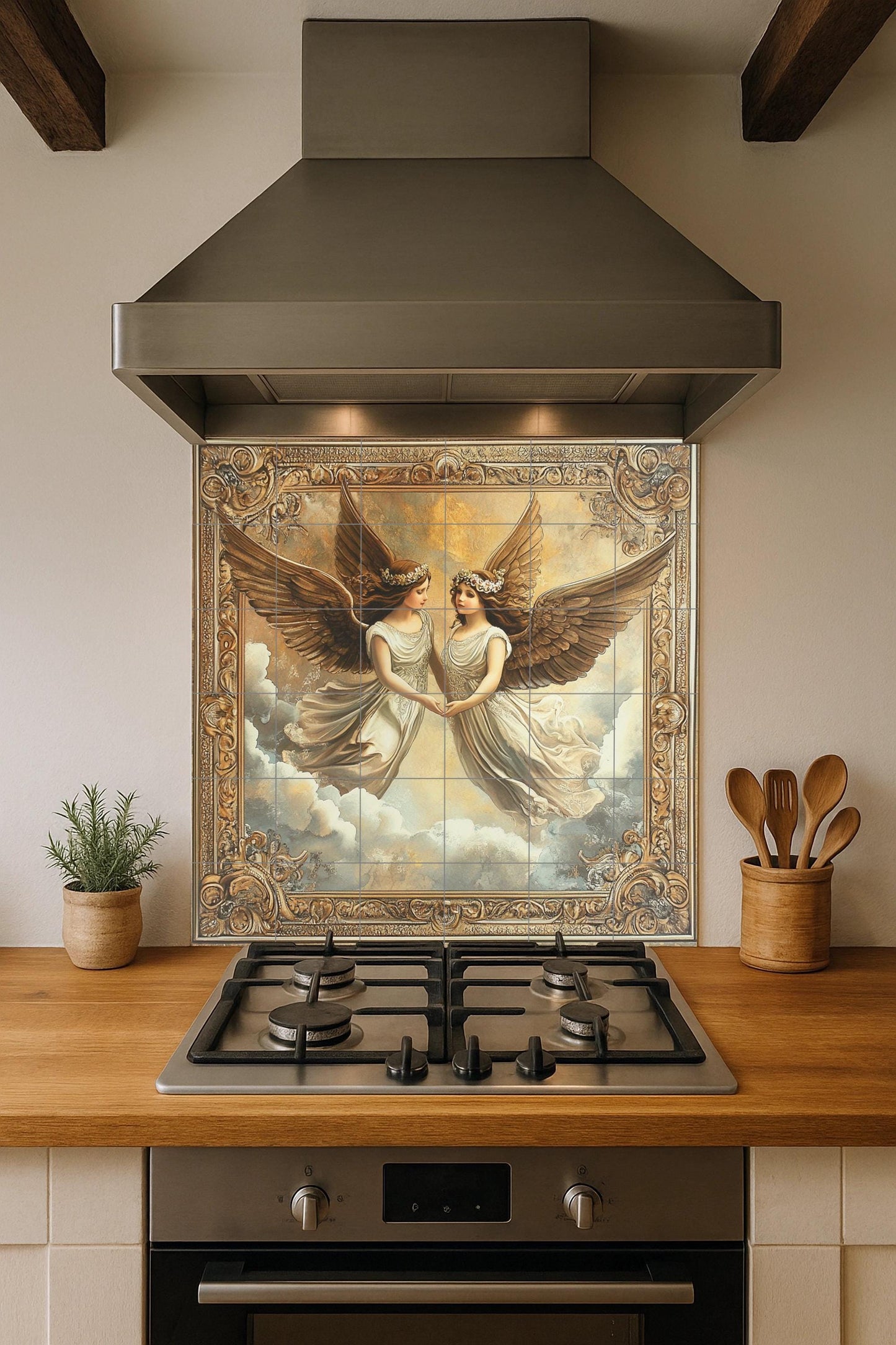 "Engel Gemelos — Fliesen-Wandbild aus Keramik · Christliche Wandkunst