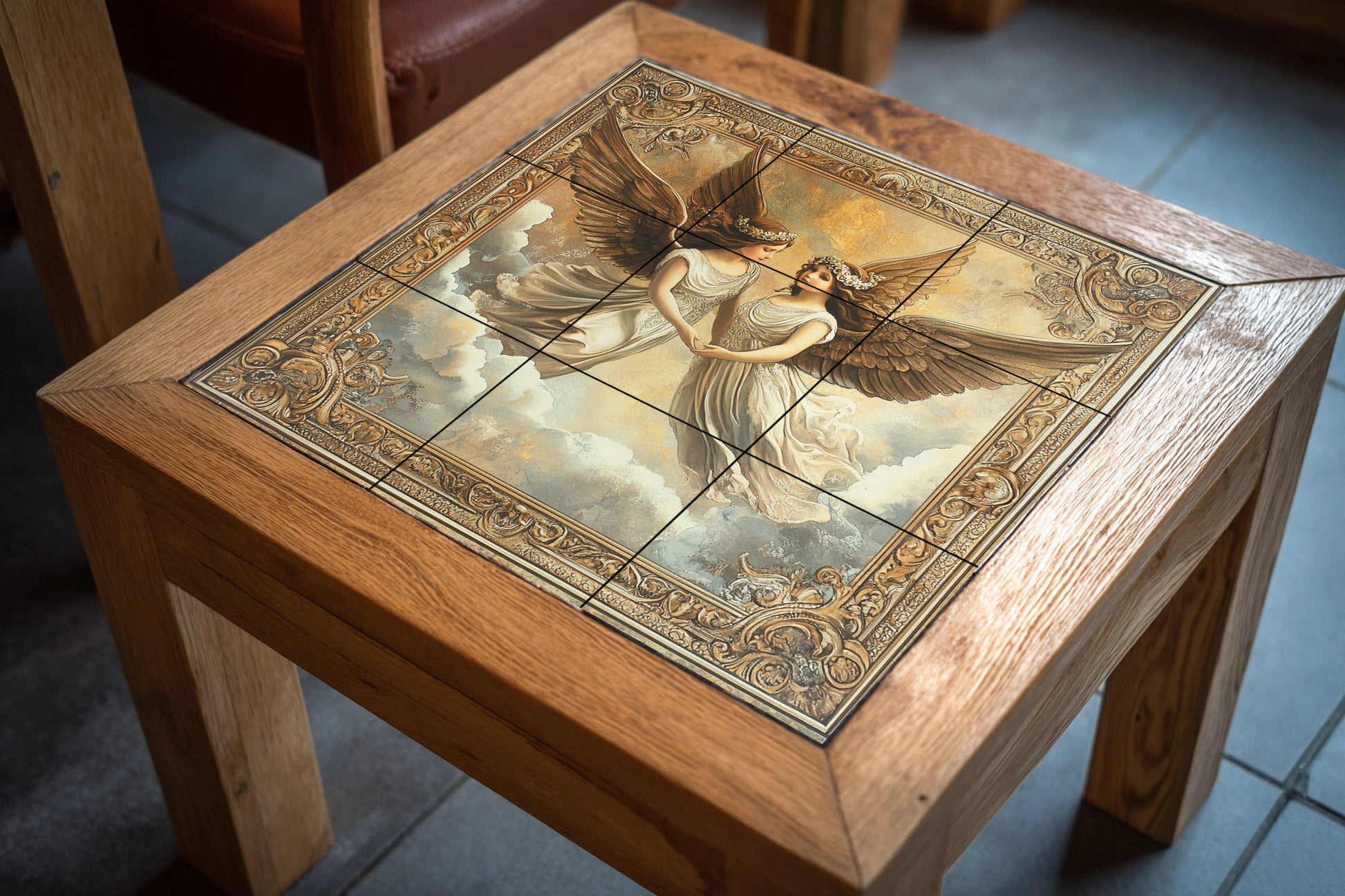 "Engel Gemelos — Fliesen-Wandbild aus Keramik · Christliche Wandkunst
