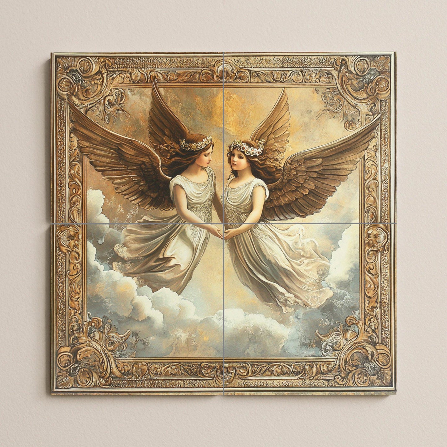 "Engel Gemelos — Fliesen-Wandbild aus Keramik · Christliche Wandkunst