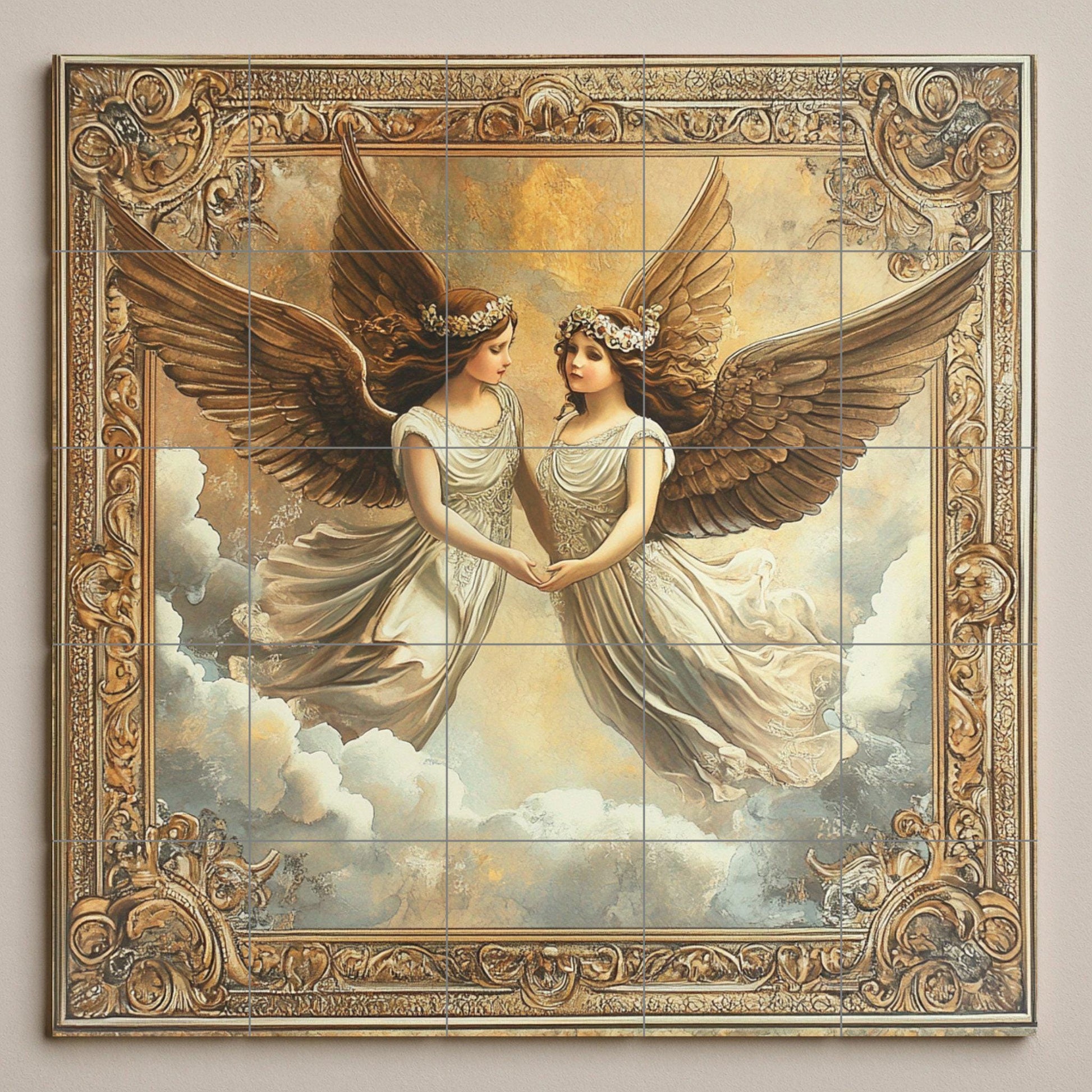 "Engel Gemelos — Fliesen-Wandbild aus Keramik · Christliche Wandkunst