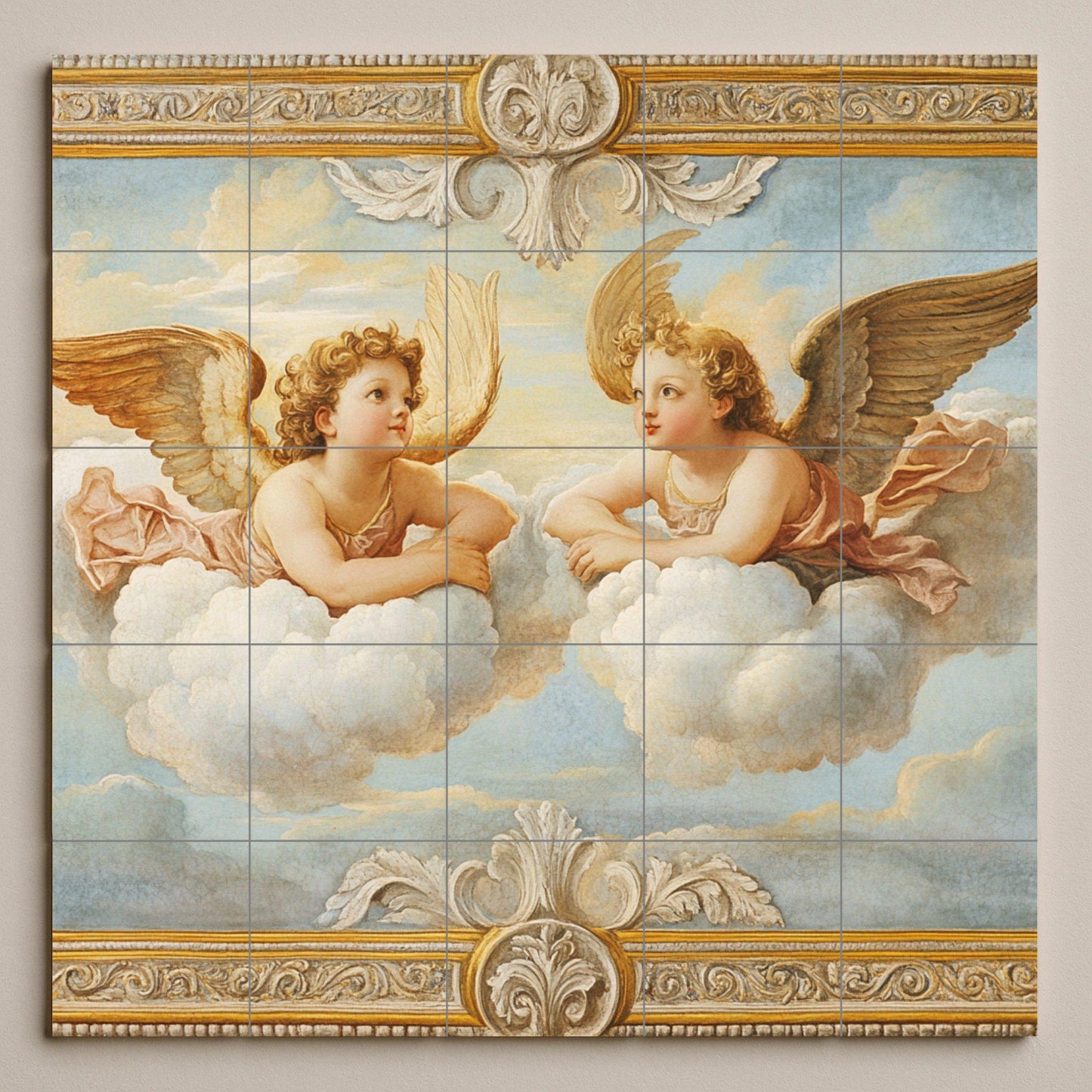 Mural cerámico de ángeles querubines renacentistas, inspirado en los…