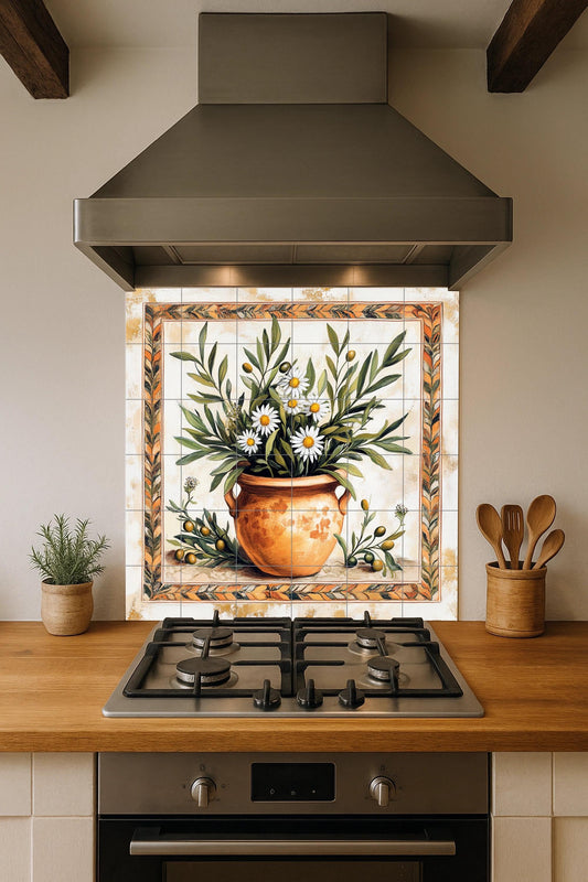 Cerámica mediterránea · Ceramic Wall Mural — Botanical Landscape