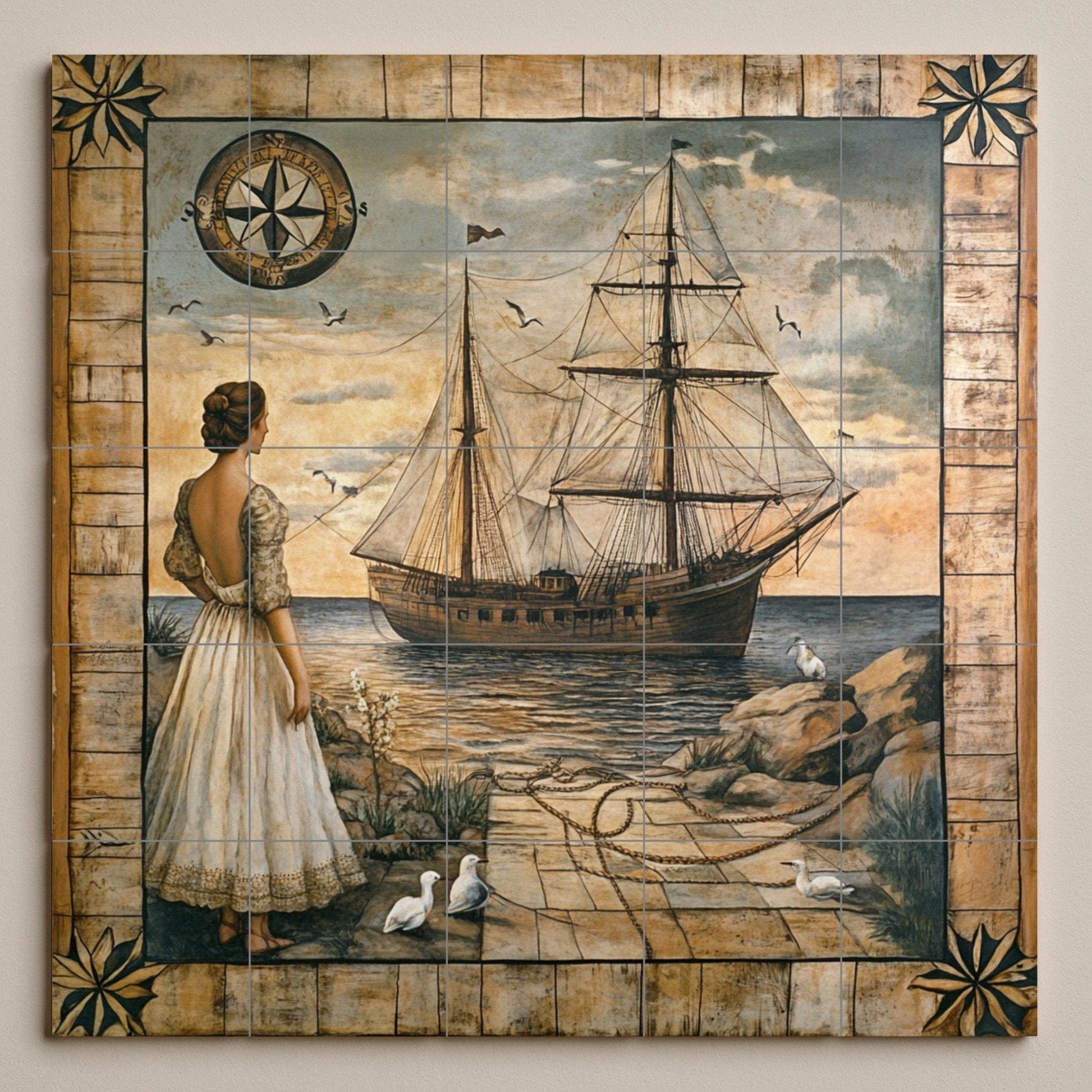 Fresque en Carrelage Maritime — Fleurs et Paysages