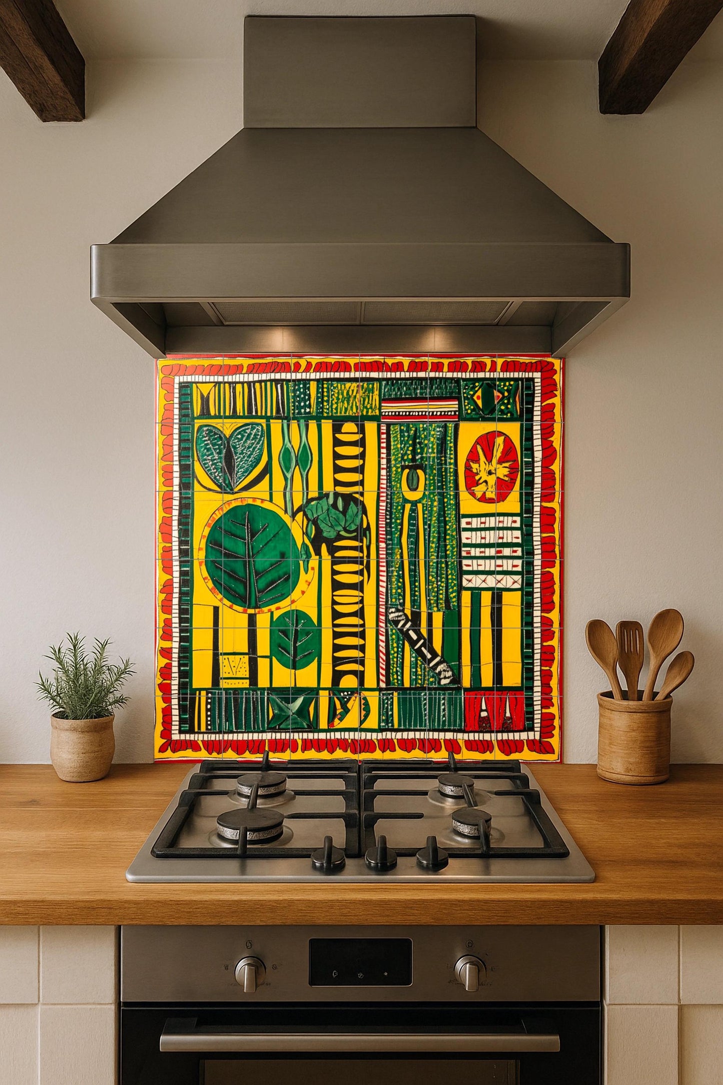 Tela de cera senegalesa — Fresque à Motifs Décoratifs, Art Mural en Céramique