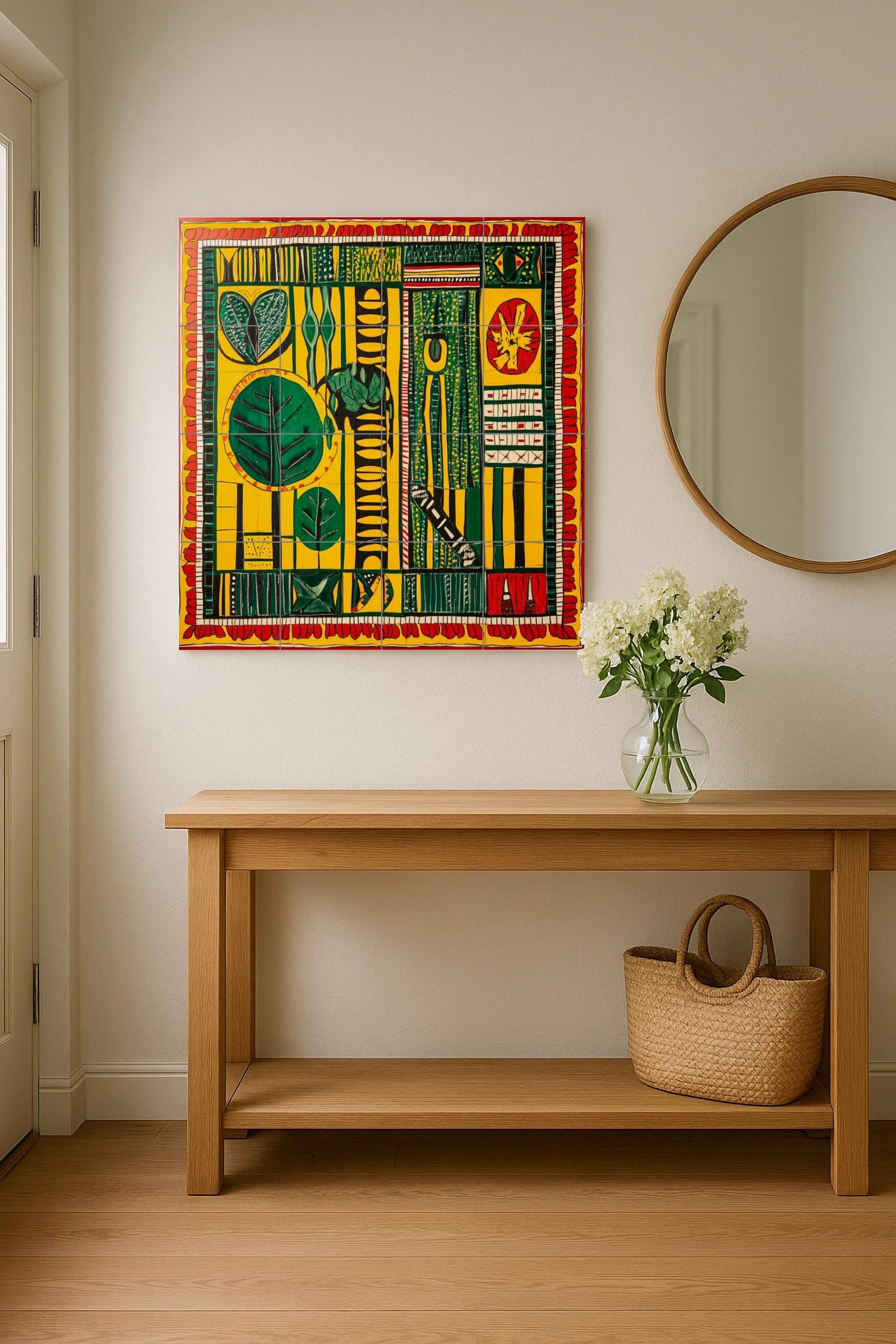 Tela de cera senegalesa — Fresque à Motifs Décoratifs, Art Mural en Céramique