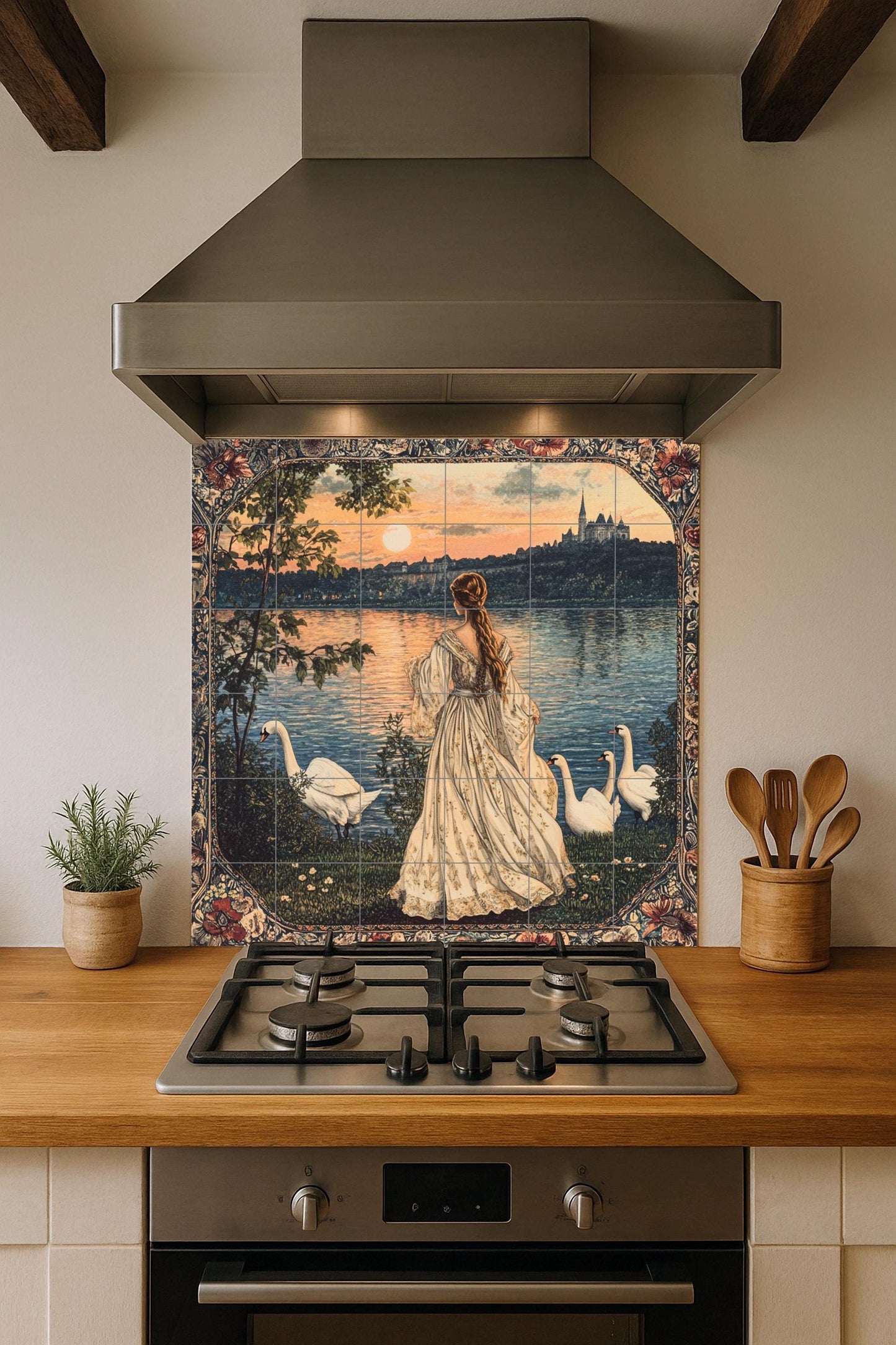 French · Ceramic Wall Mural — Flowers & Landscape Art