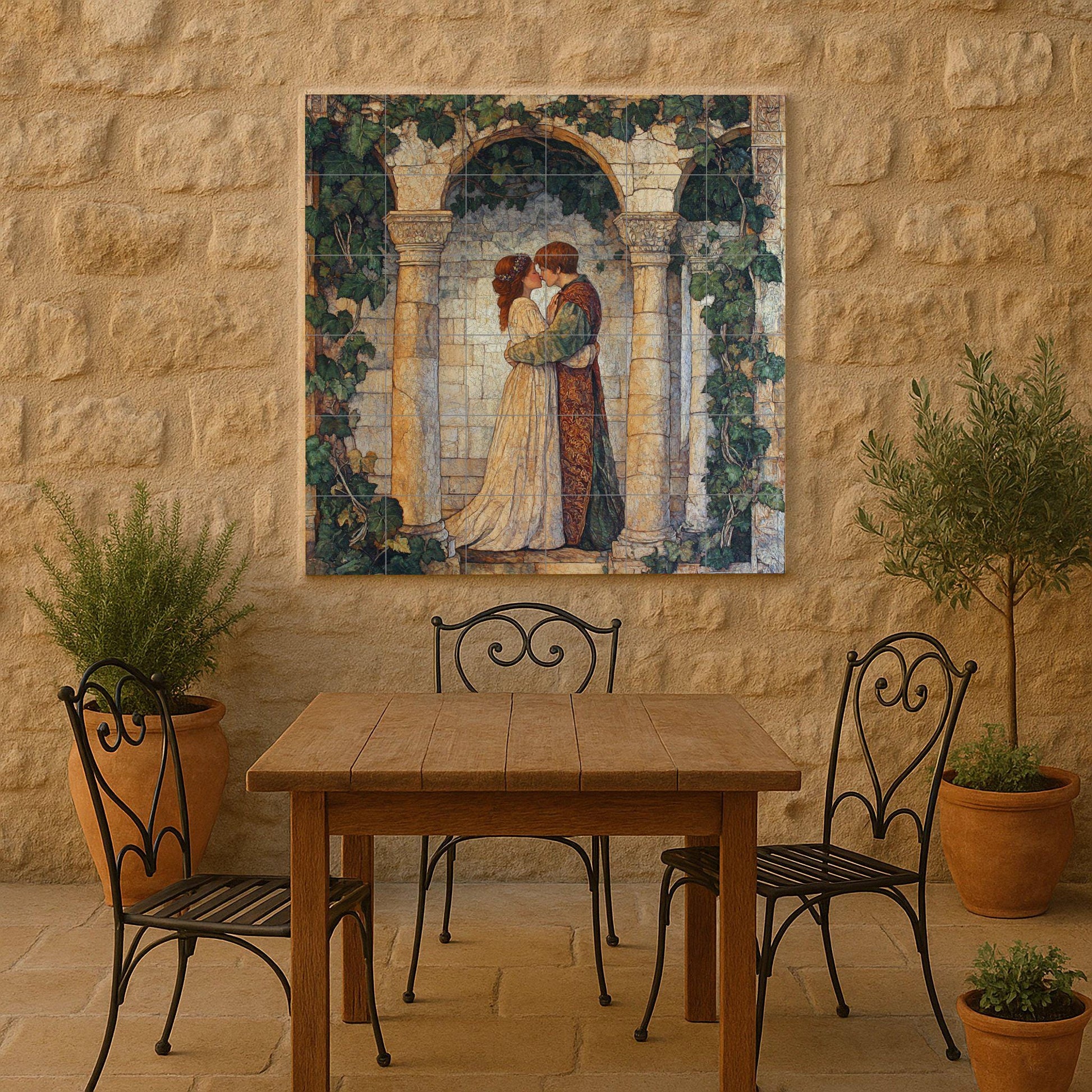 Mural cerámico de romance shakespeariano