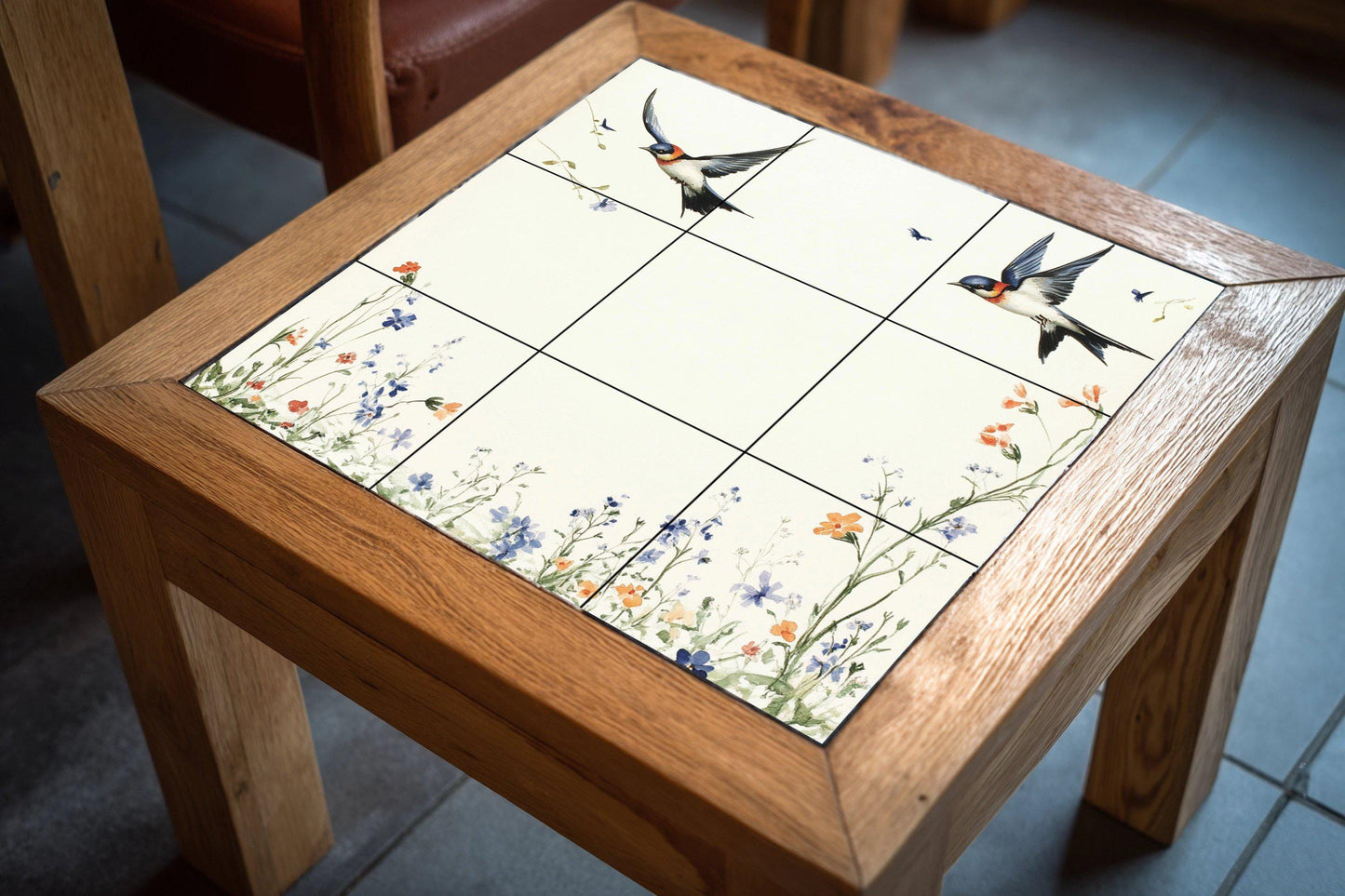 "Schwalben von Frühling — Fliesen-Wandbild aus Keramik · Botanische Landschaft
