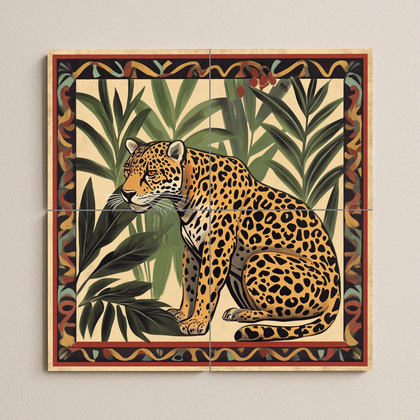 Un jaguar amazónico — Murale in Piastrelle di Ceramica · Murale a Motivi Decorativi