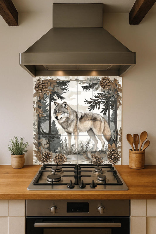 Mural cerámico de lobo nórdico