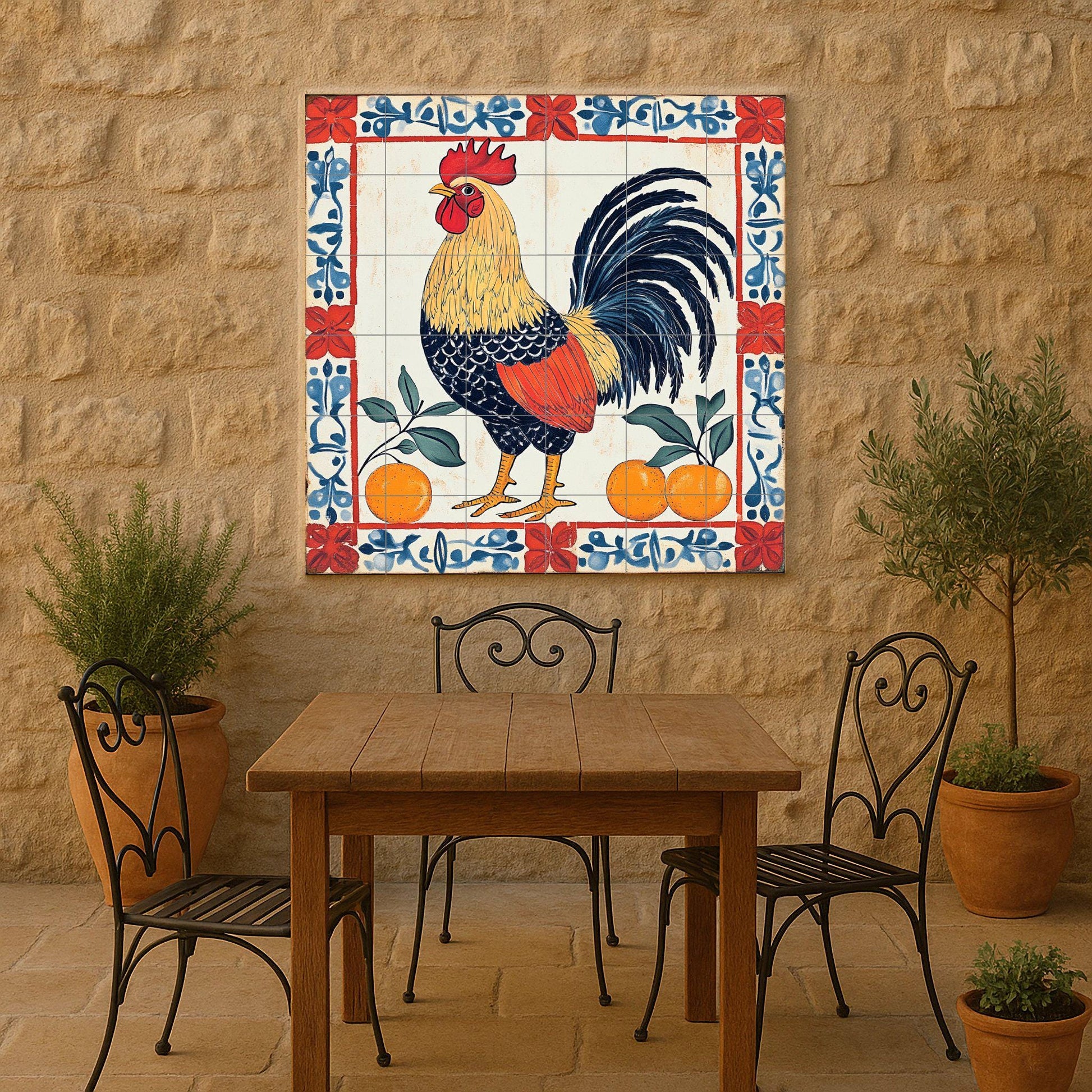 Hahn Portugiesisch — Fliesen-Wandbild aus Keramik · Botanische Landschaft
