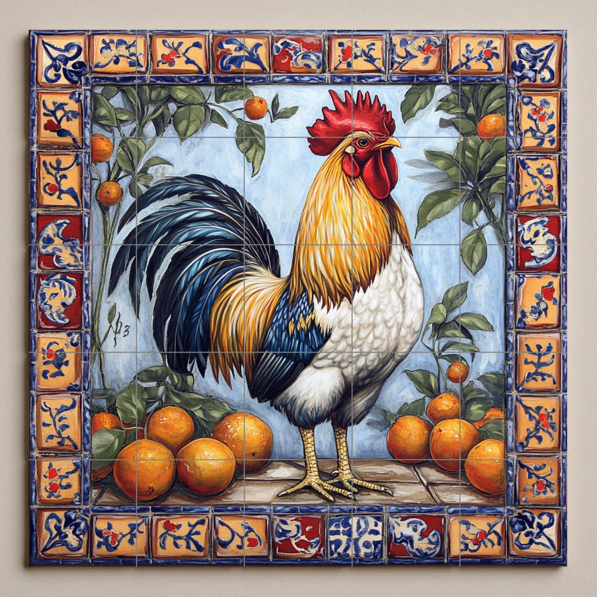Gallo Mediterraneo · Murale Ceramico — Cucina di Campagna