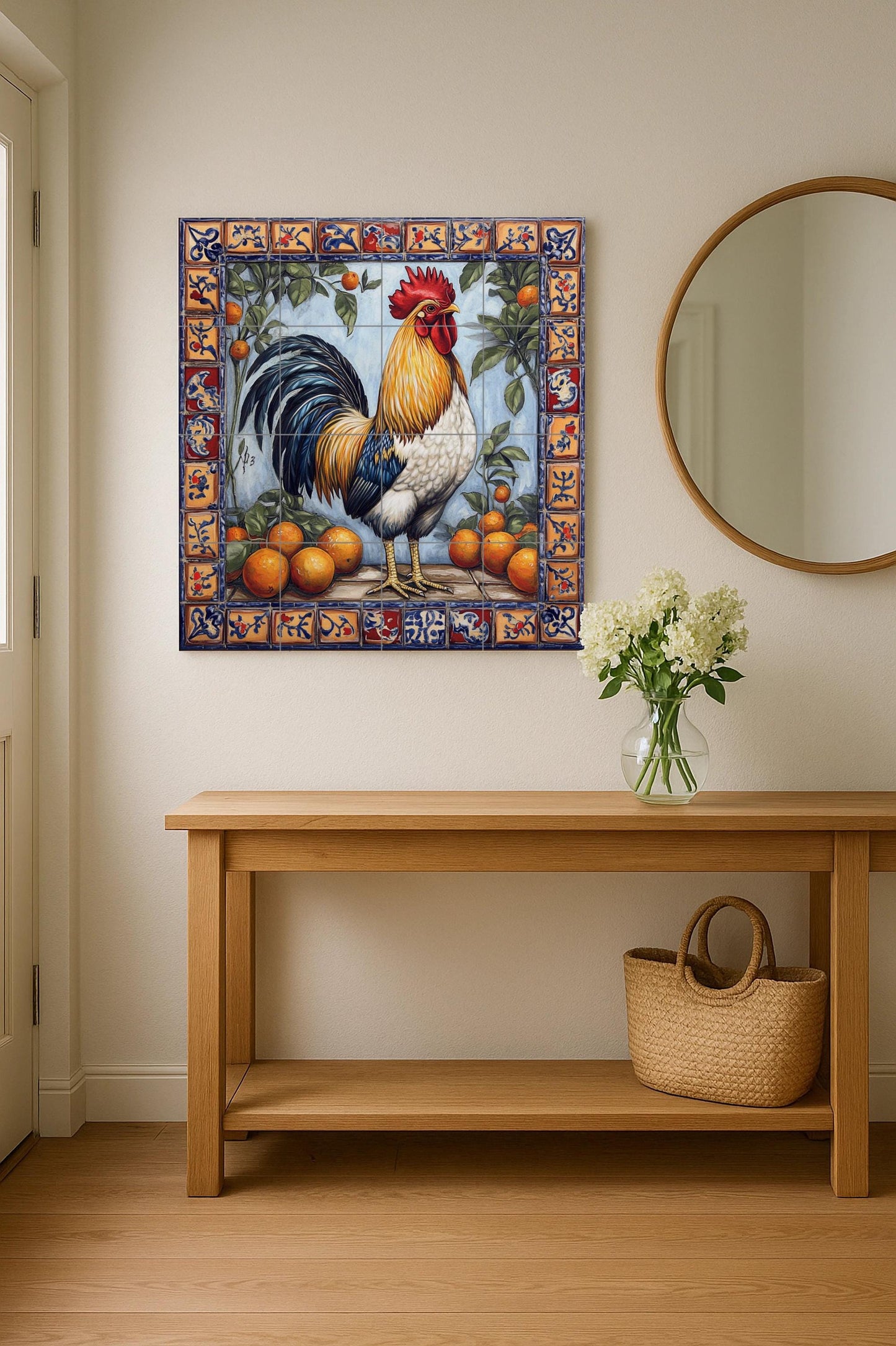Gallo Mediterraneo · Murale Ceramico — Cucina di Campagna