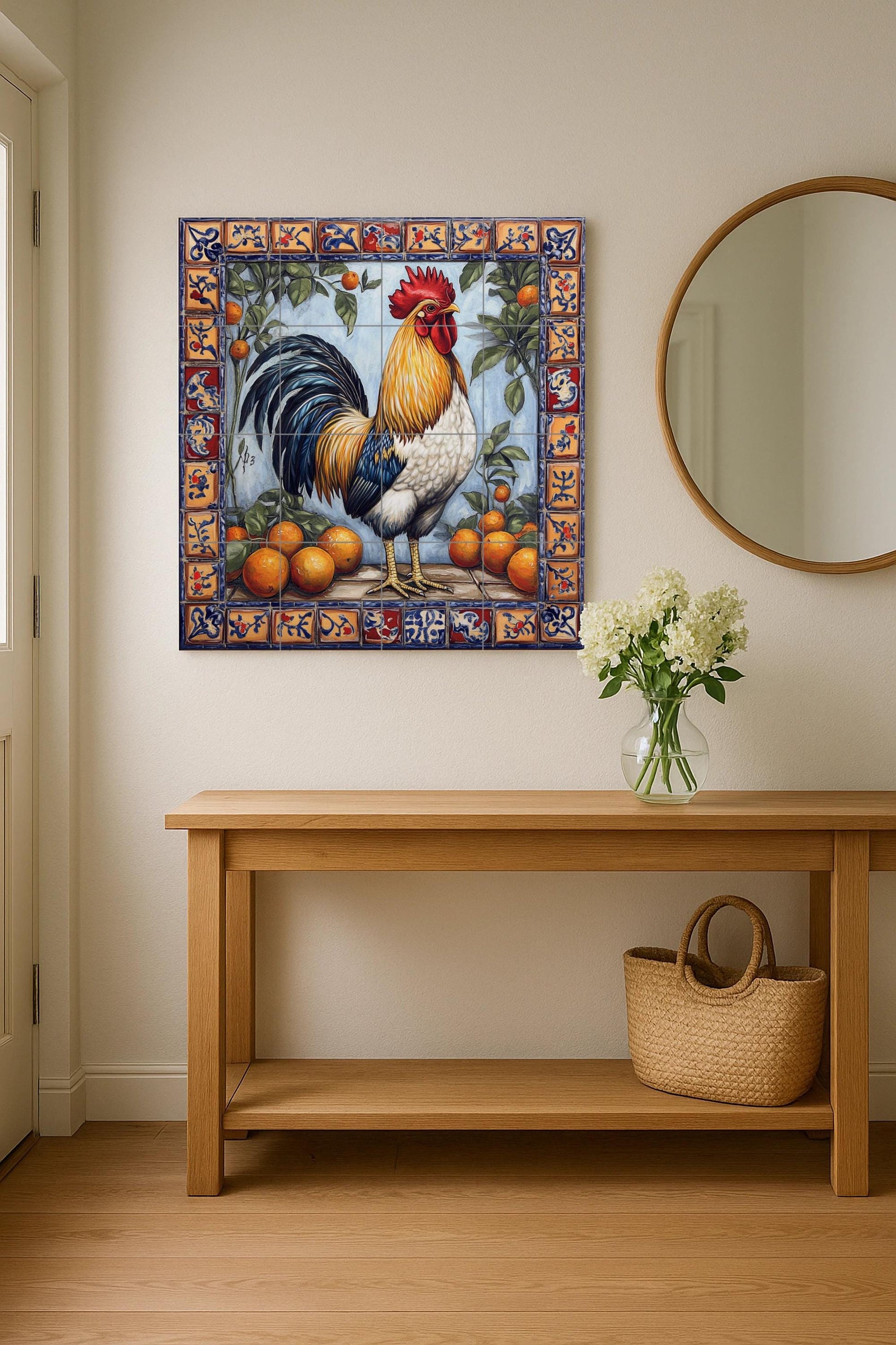 Gallo Mediterraneo · Murale Ceramico — Cucina di Campagna