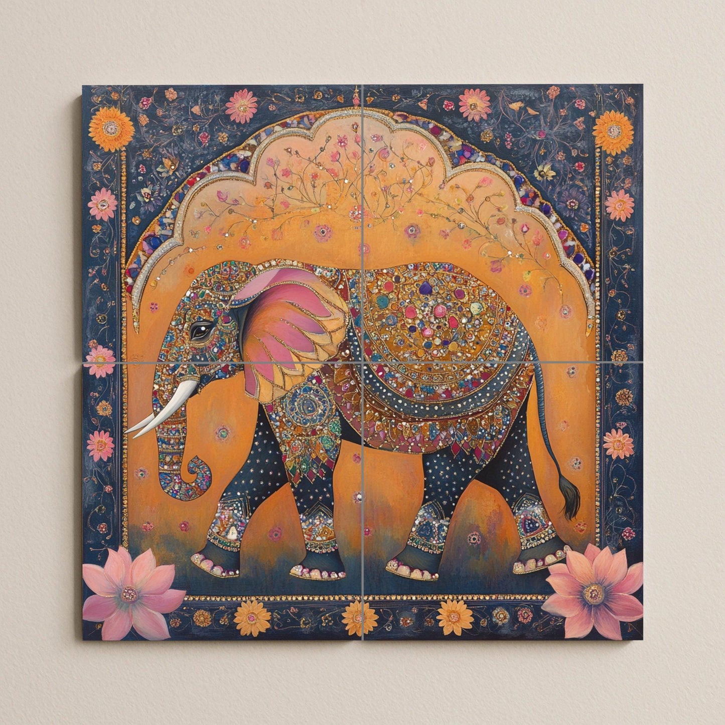 Elefantes di la Reale Jaipur · Murale Ceramico — Pannello Ornamentale