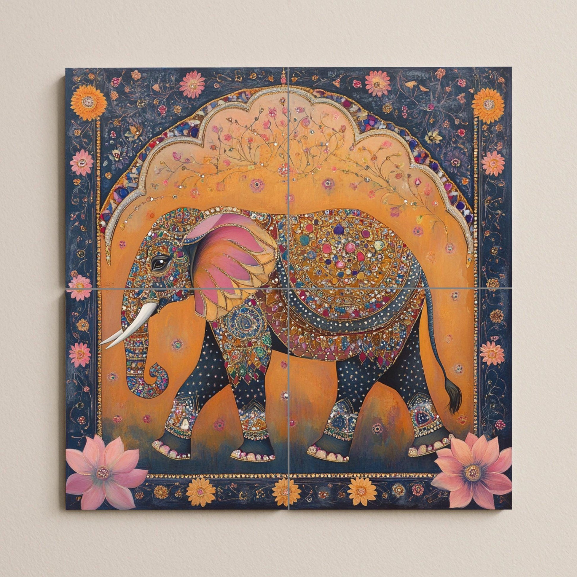 Elefantes di la Reale Jaipur · Murale Ceramico — Pannello Ornamentale
