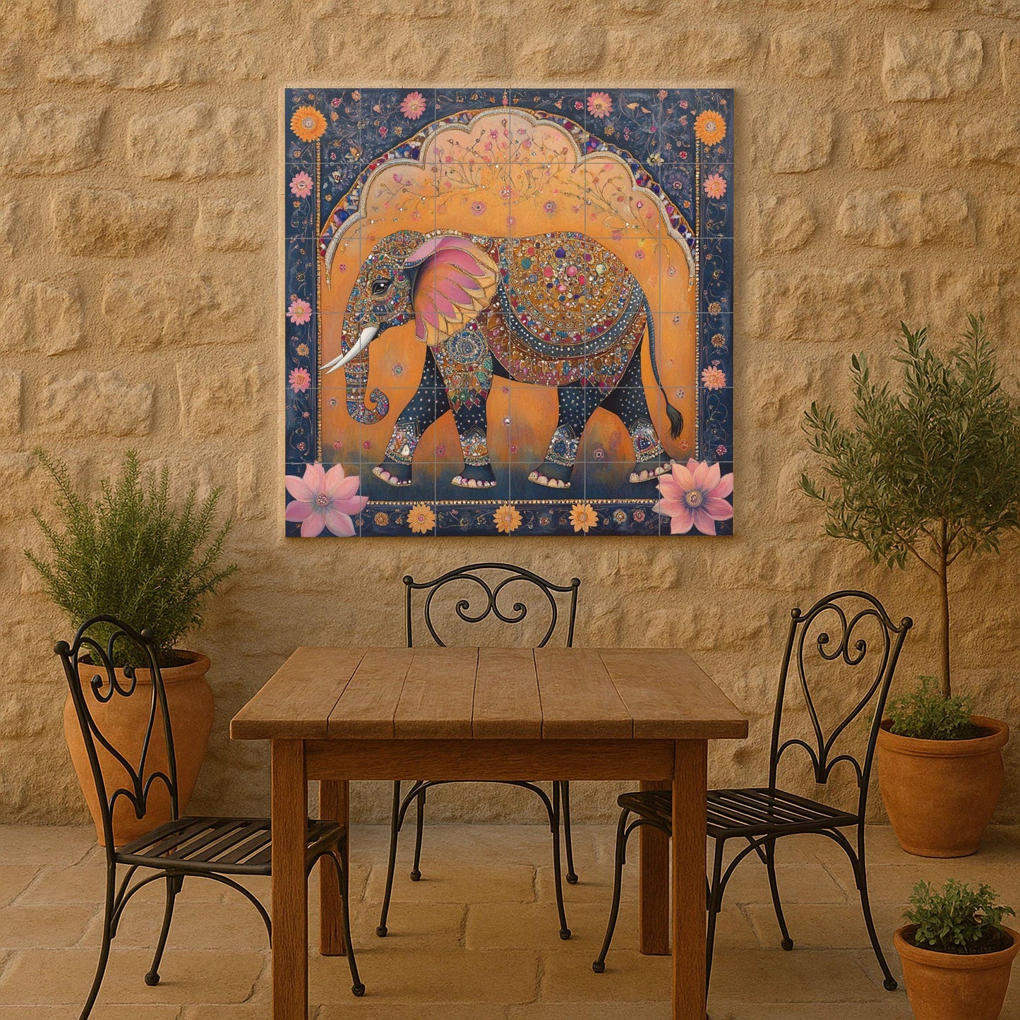 Elefantes di la Reale Jaipur · Murale Ceramico — Pannello Ornamentale