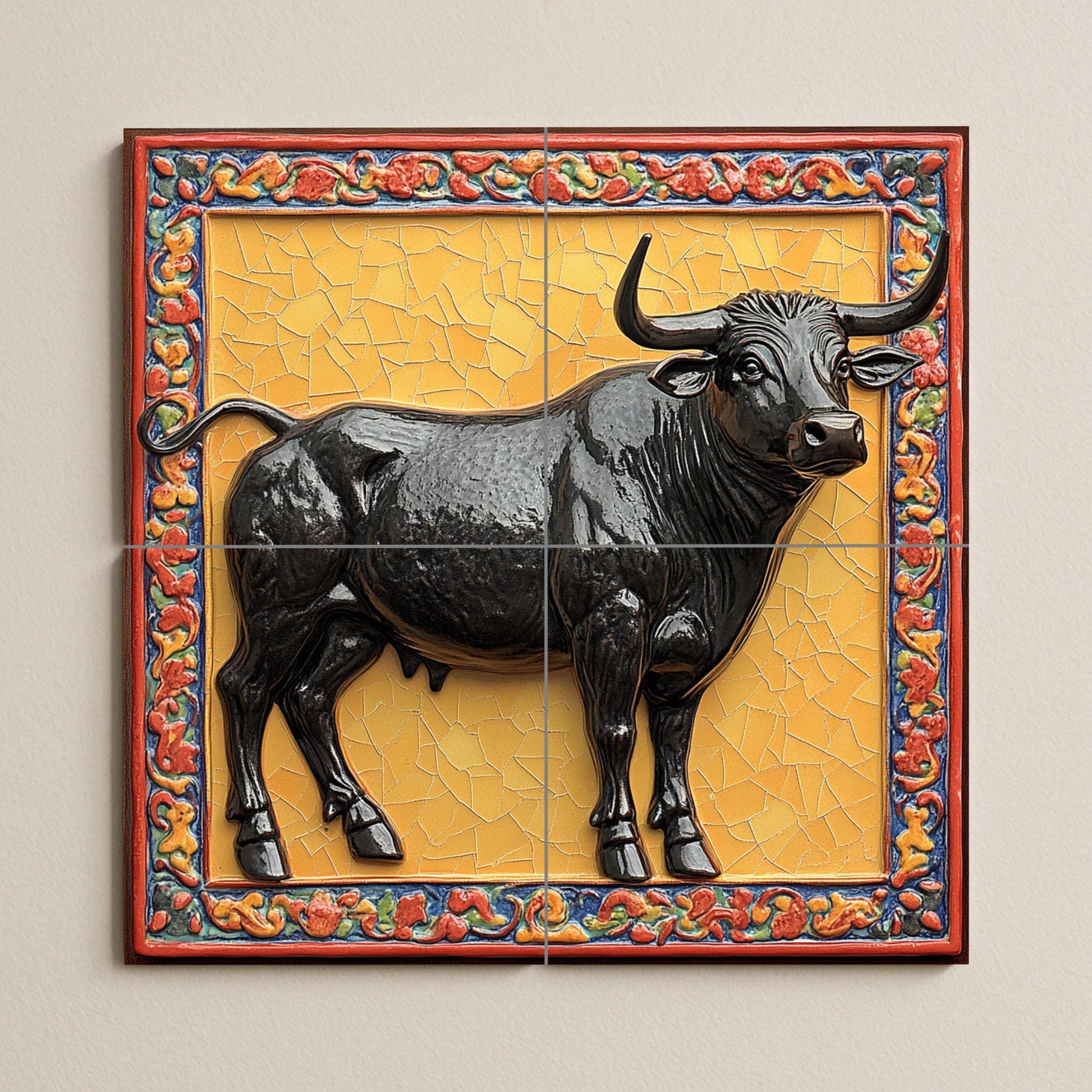 Ein Stier majestuoso · Keramik-Wandbild — Fauna-Fliesenkunst