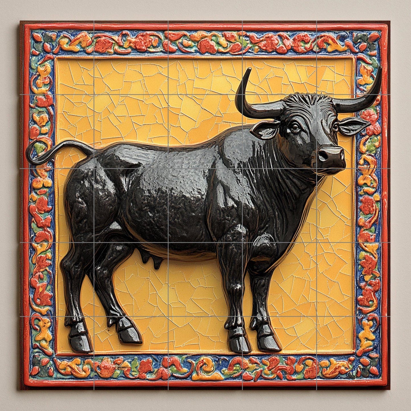 Ein Stier majestuoso · Keramik-Wandbild — Fauna-Fliesenkunst