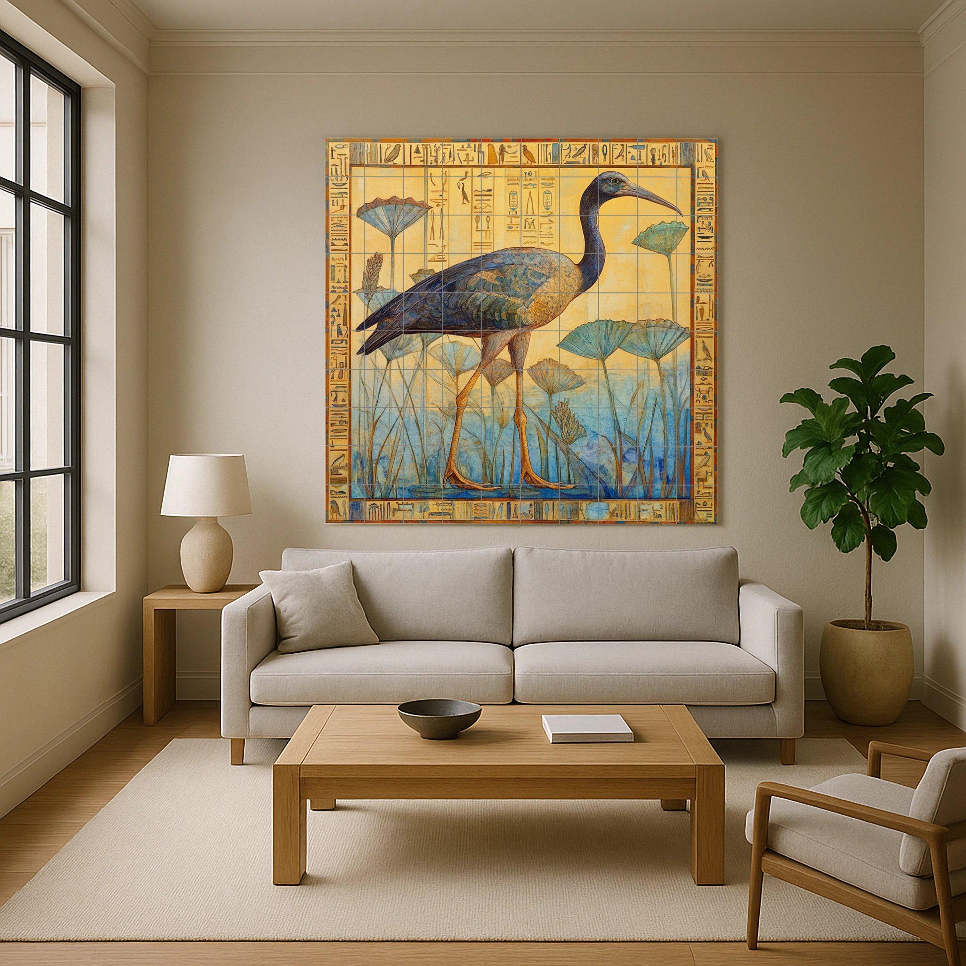 Cerámica con ibis entre papiros · Ceramic Wall Mural — Mythology Wall Art