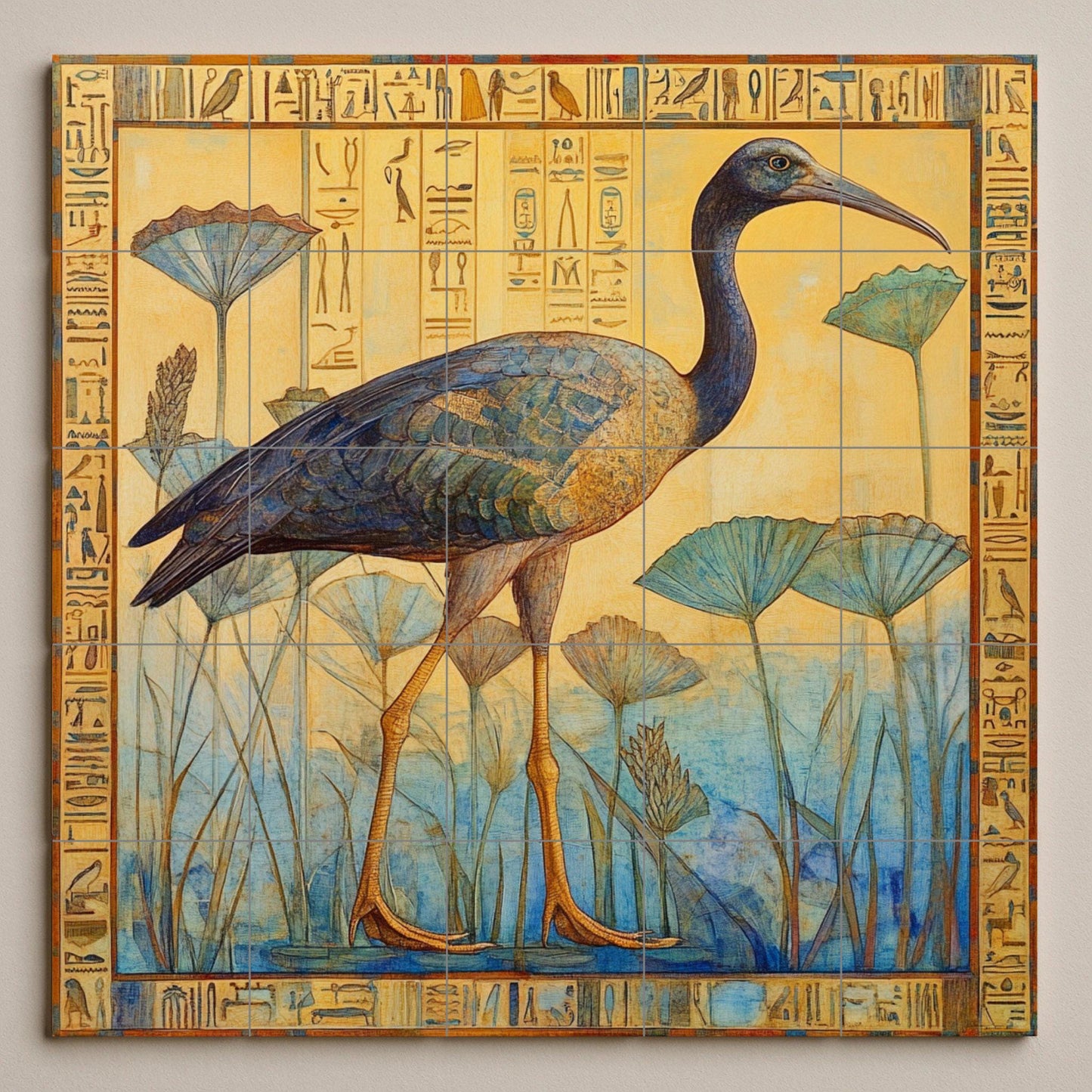 Cerámica con ibis entre papiros · Ceramic Wall Mural — Mythology Wall Art