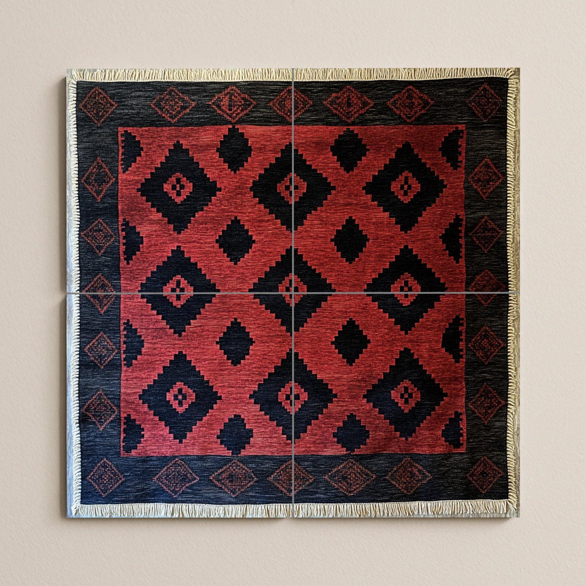 Mural cerámico de poncho gaucho argentino con motivos de diamantes…