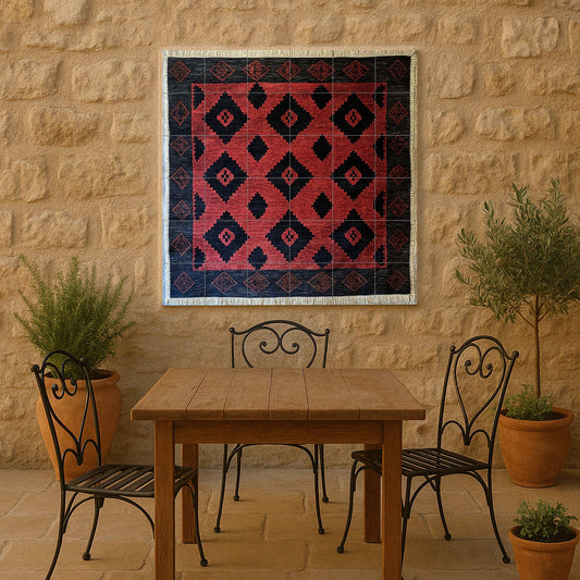 Mural cerámico de poncho gaucho argentino con motivos de diamantes…