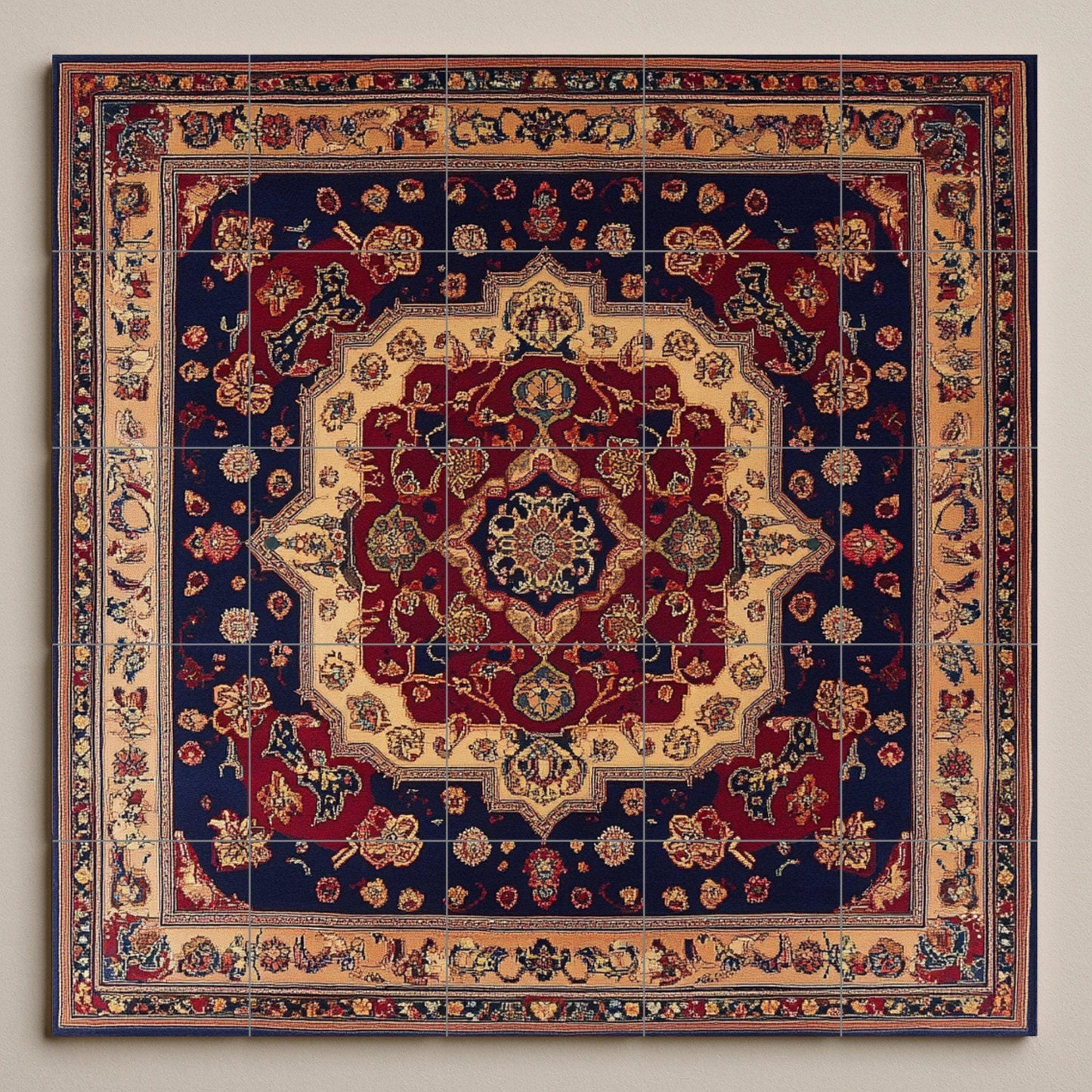 Cerámica persa Shiraz con un rico medallón floral y azulejos decorat — Paesaggio Botanico, Arte da Parete in Ceramica