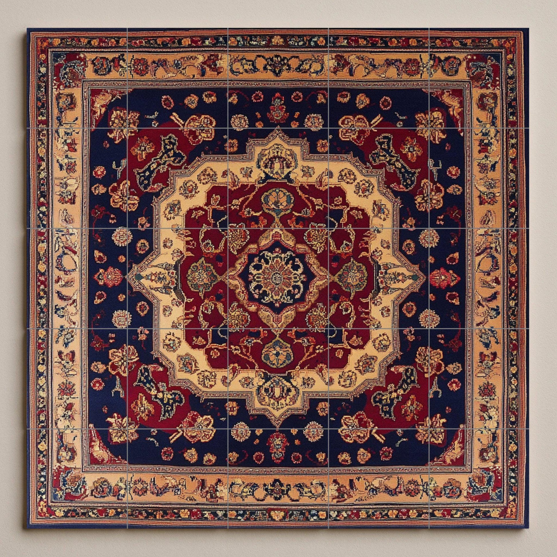 Cerámica persa Shiraz con un rico medallón floral y azulejos decorat — Paesaggio Botanico, Arte da Parete in Ceramica