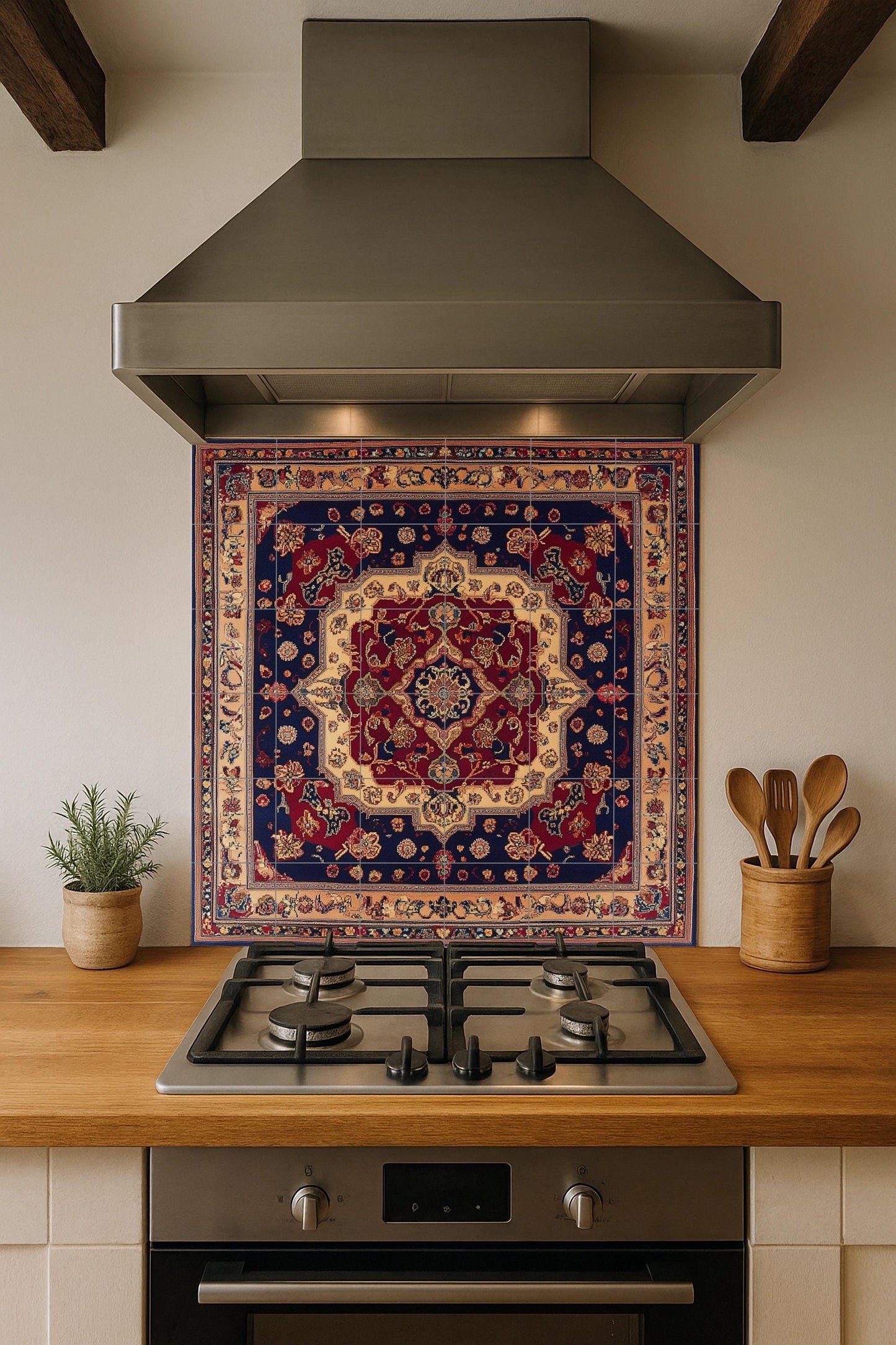 Cerámica persa Shiraz con un rico medallón floral y azulejos decorat — Paesaggio Botanico, Arte da Parete in Ceramica