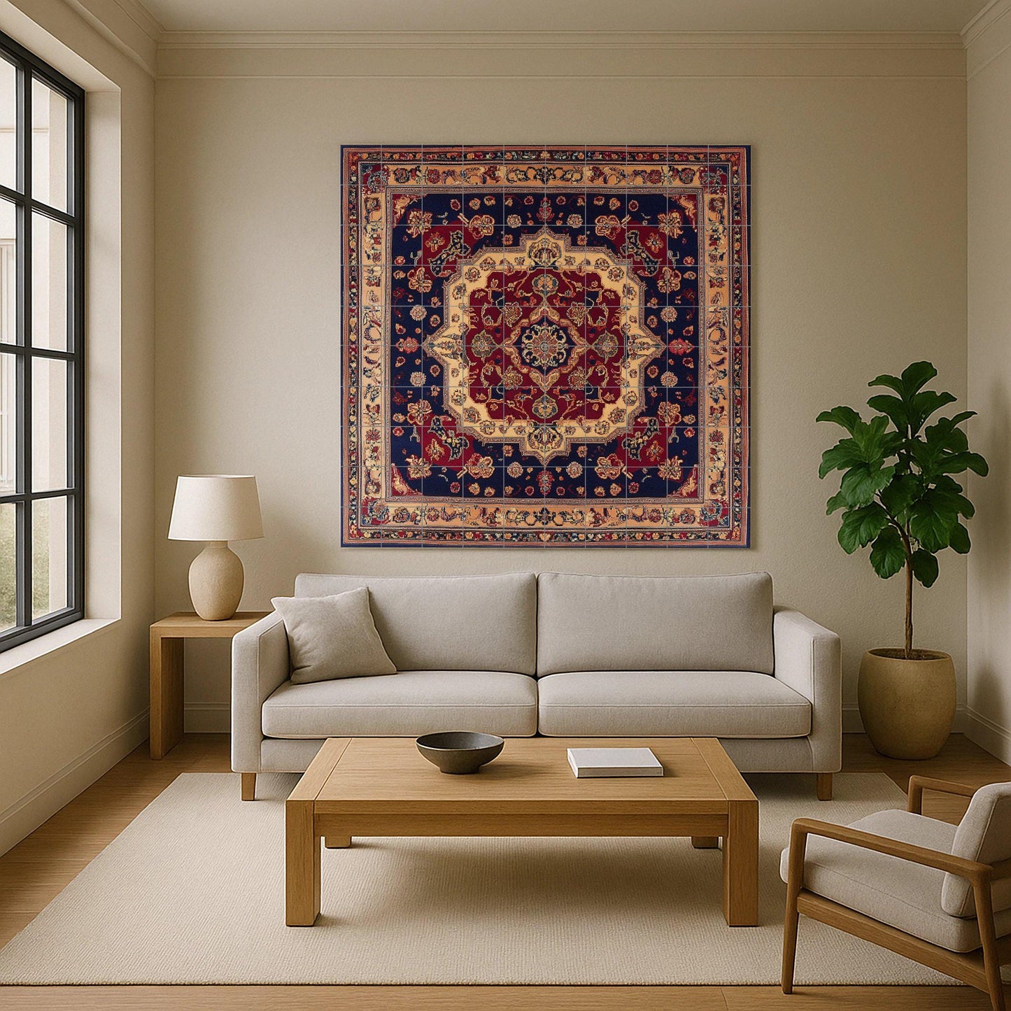 Cerámica persa Shiraz con un rico medallón floral y azulejos decorat — Paesaggio Botanico, Arte da Parete in Ceramica