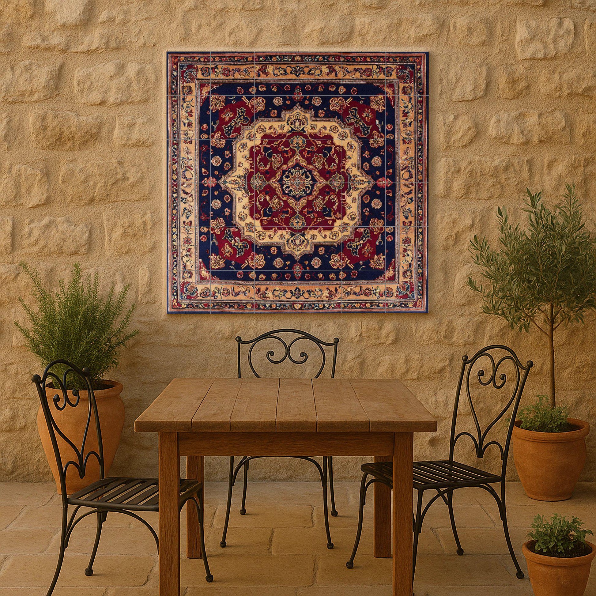 Cerámica persa Shiraz con un rico medallón floral y azulejos decorat — Paesaggio Botanico, Arte da Parete in Ceramica