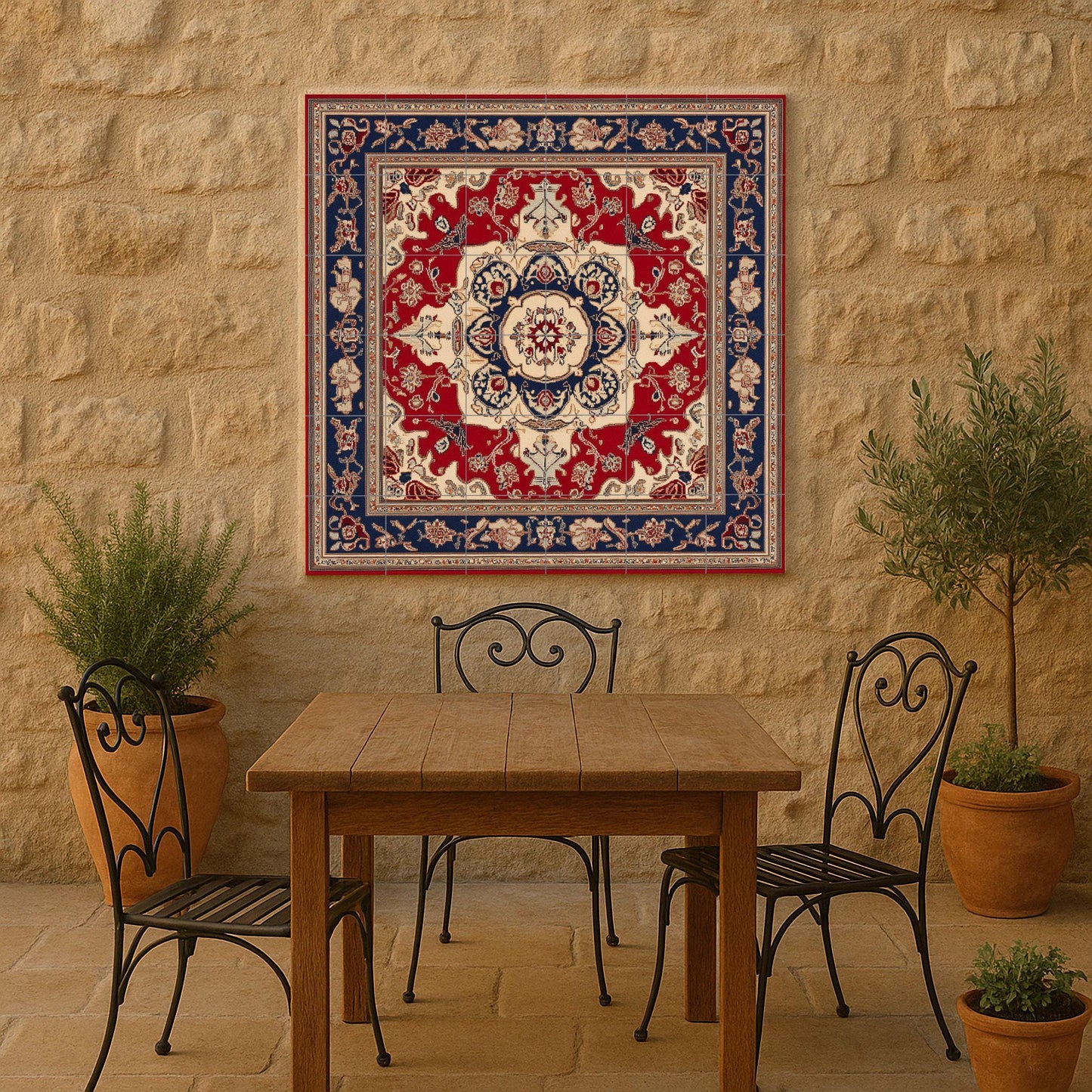 Fresque en Carrelage Cerámica azerbaiyana con medallón ornamental y azulejos decorativos — Fresque à Motifs Décoratifs