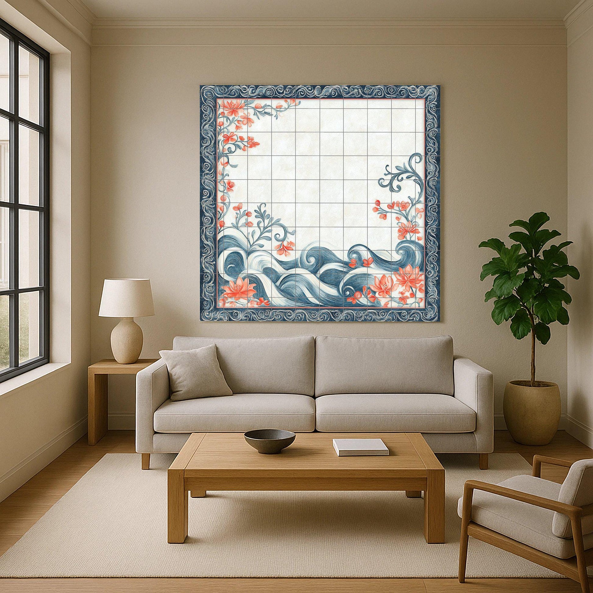 Motivos de perlas bahreiníes, flores de coral, olas marina — Décor Jardin et Nature, Art Mural en Céramique