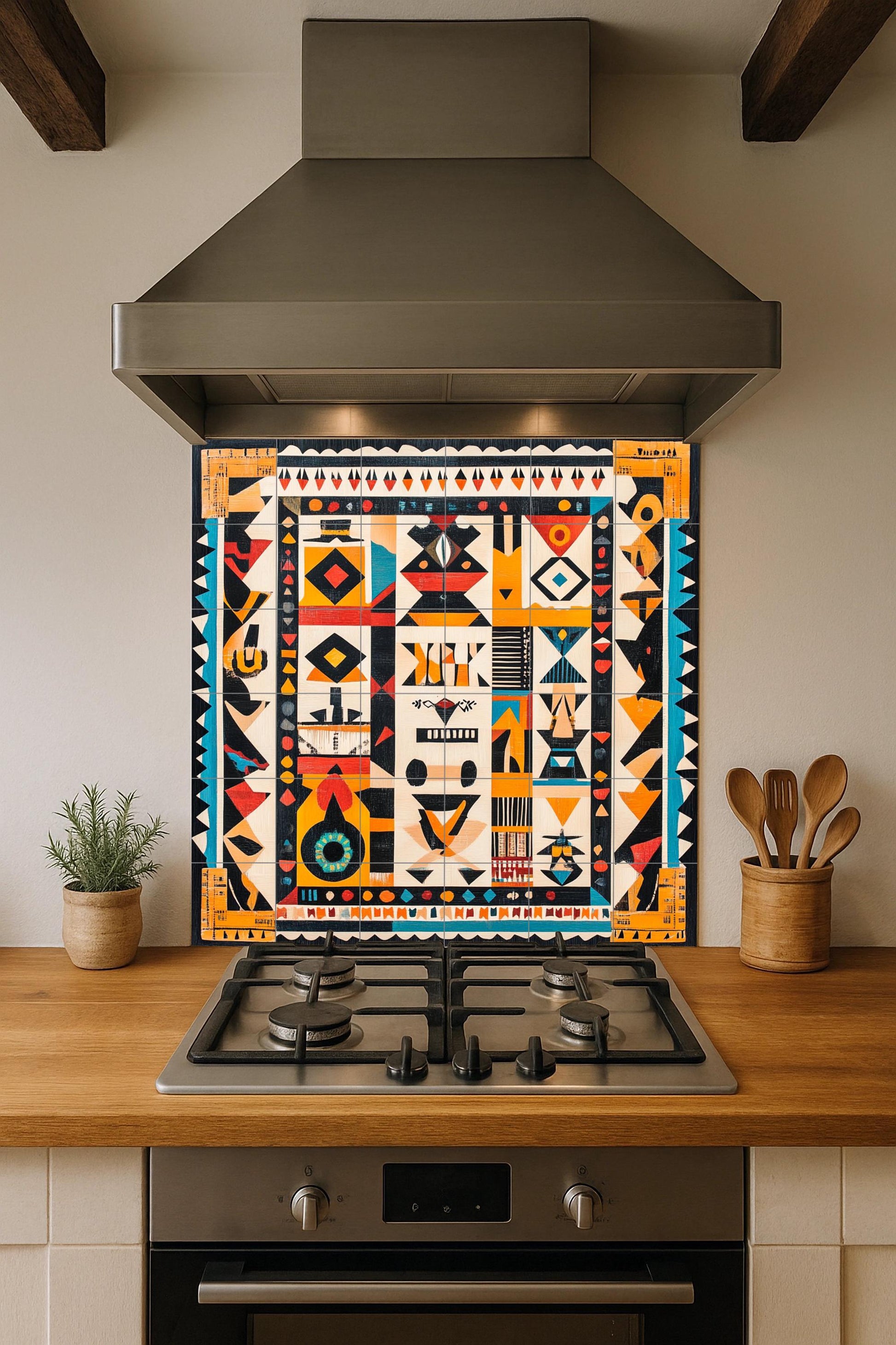 Ceramic Tile Mural: Indígena brasileño — Folk & Ornamental Art